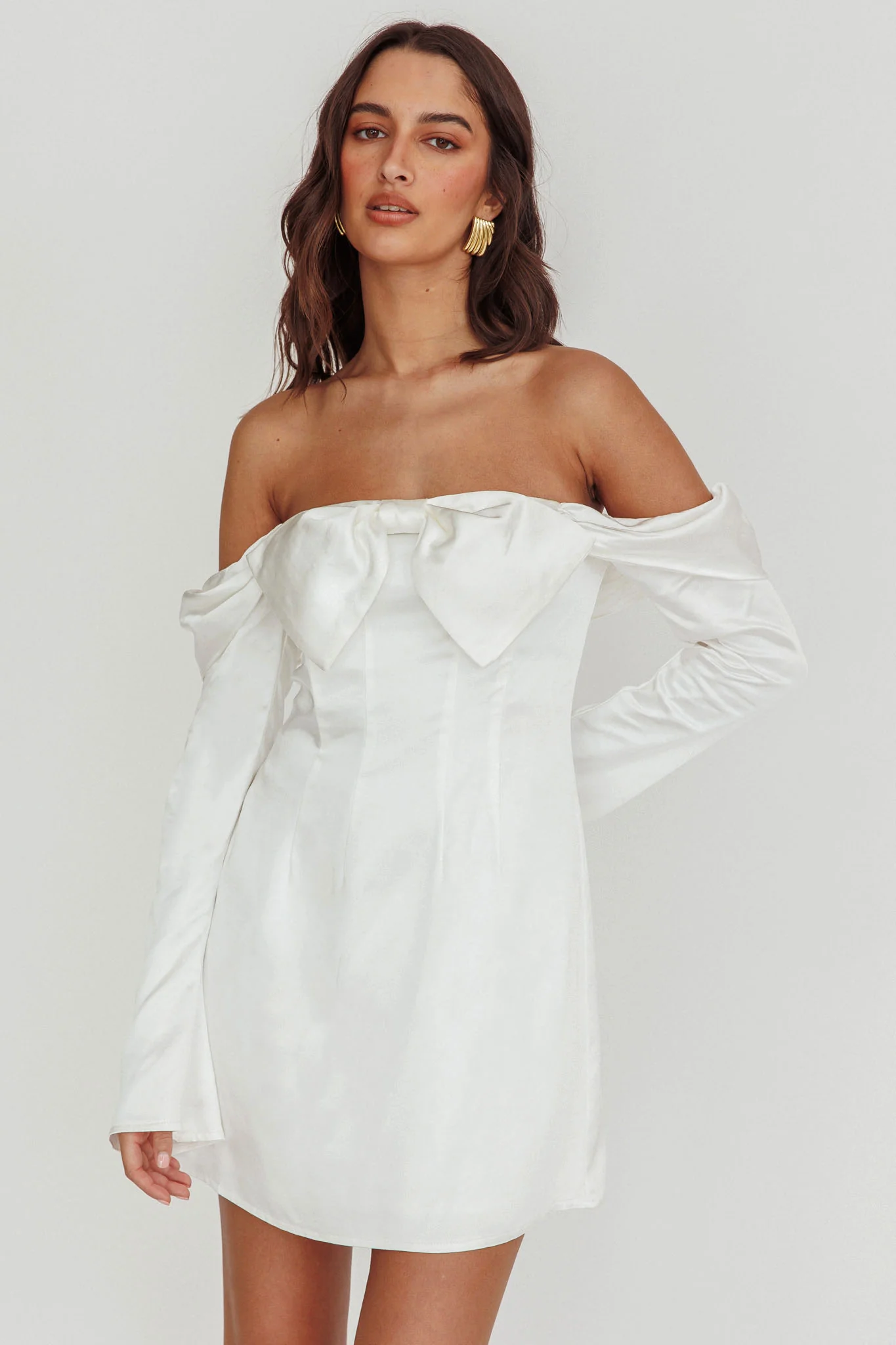 Lilith Off Shoulder Bow Mini Dress White - Image 6