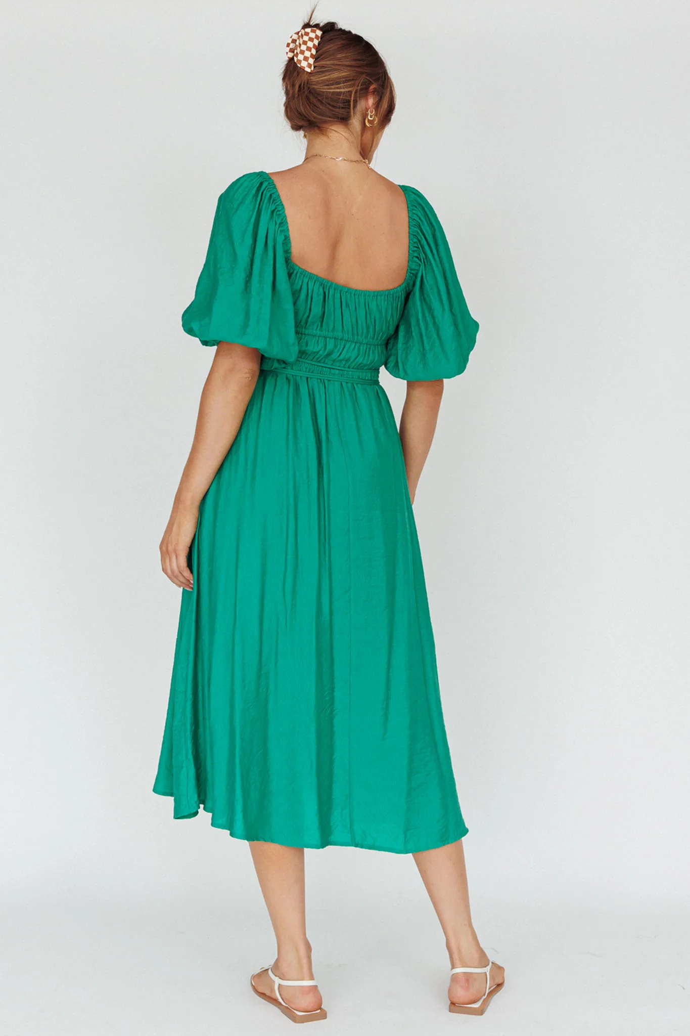 Lille Puff Sleeve Midi Dress Green - Image 2