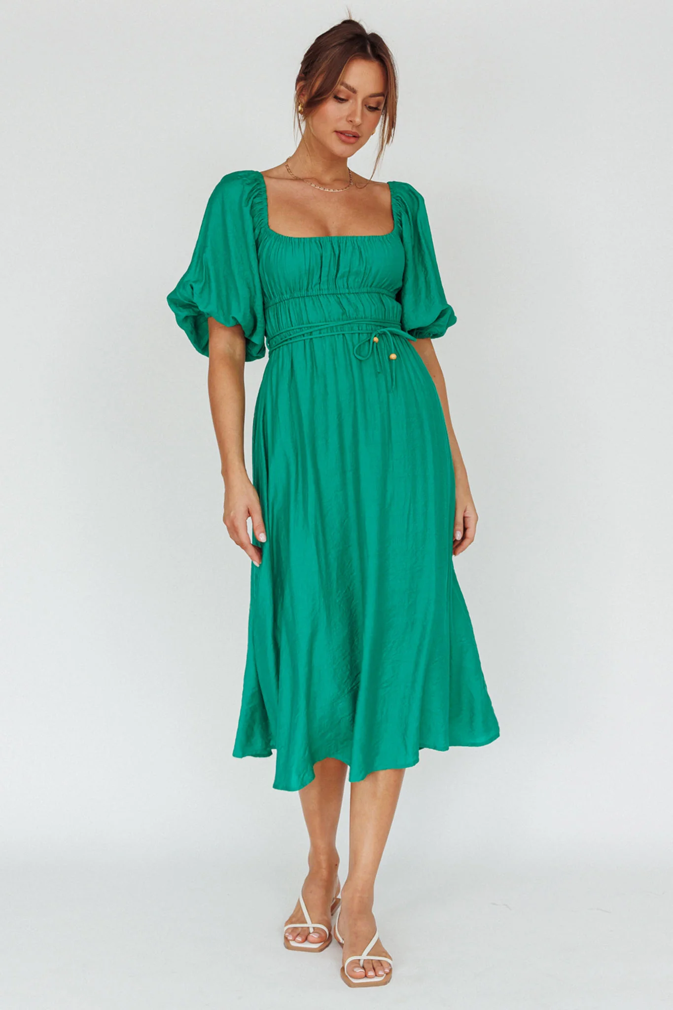 Lille Puff Sleeve Midi Dress Green - Image 5