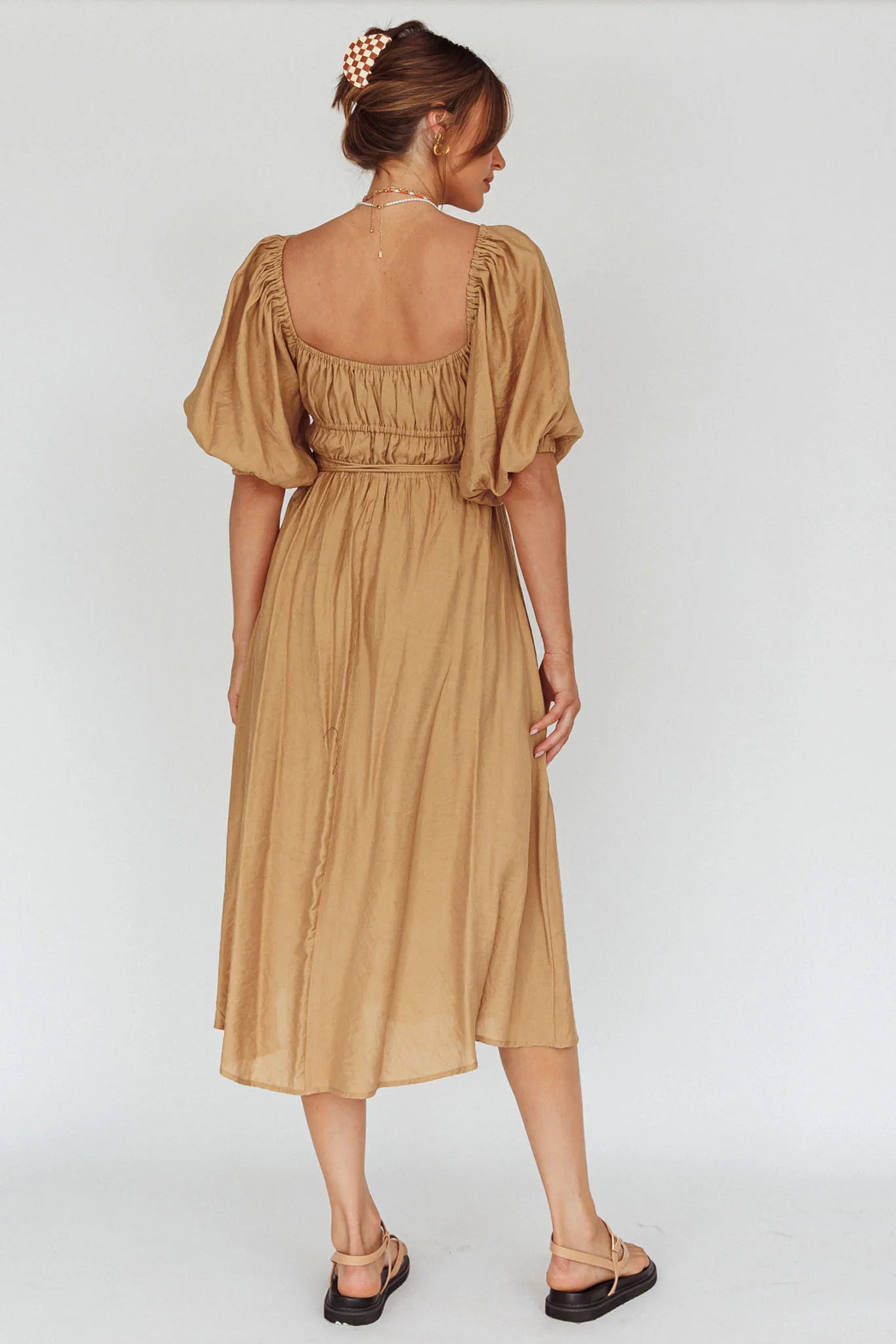 Lille Puff Sleeve Midi Dress Latte - Image 2