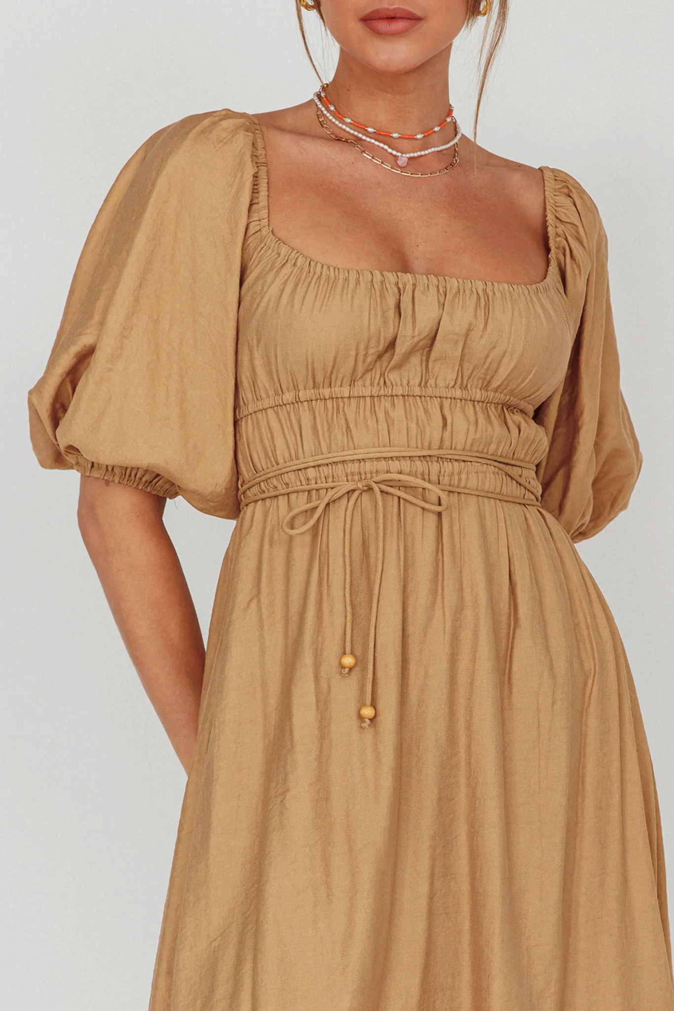 Lille Puff Sleeve Midi Dress Latte - Image 4