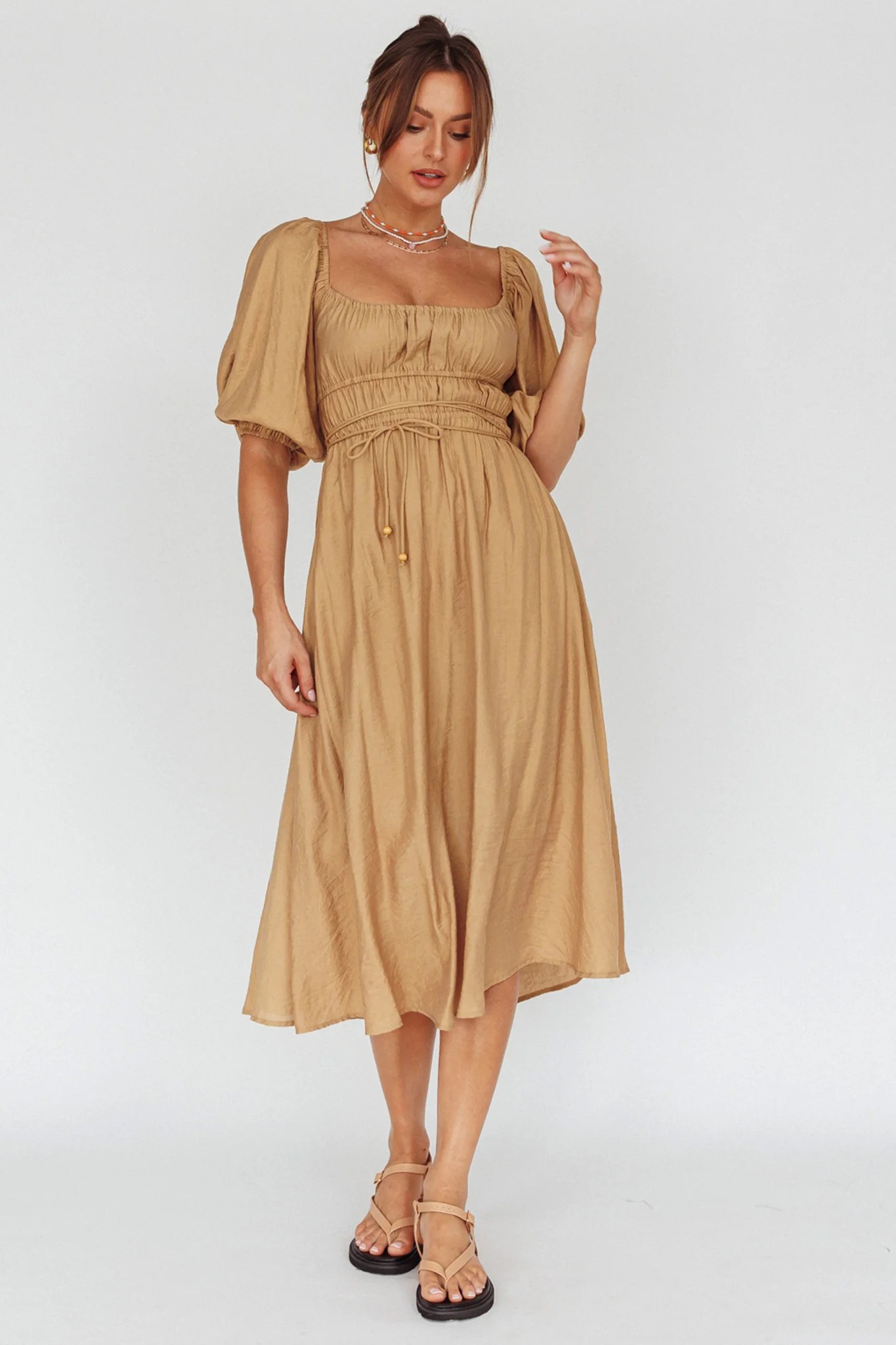 Lille Puff Sleeve Midi Dress Latte - Image 5