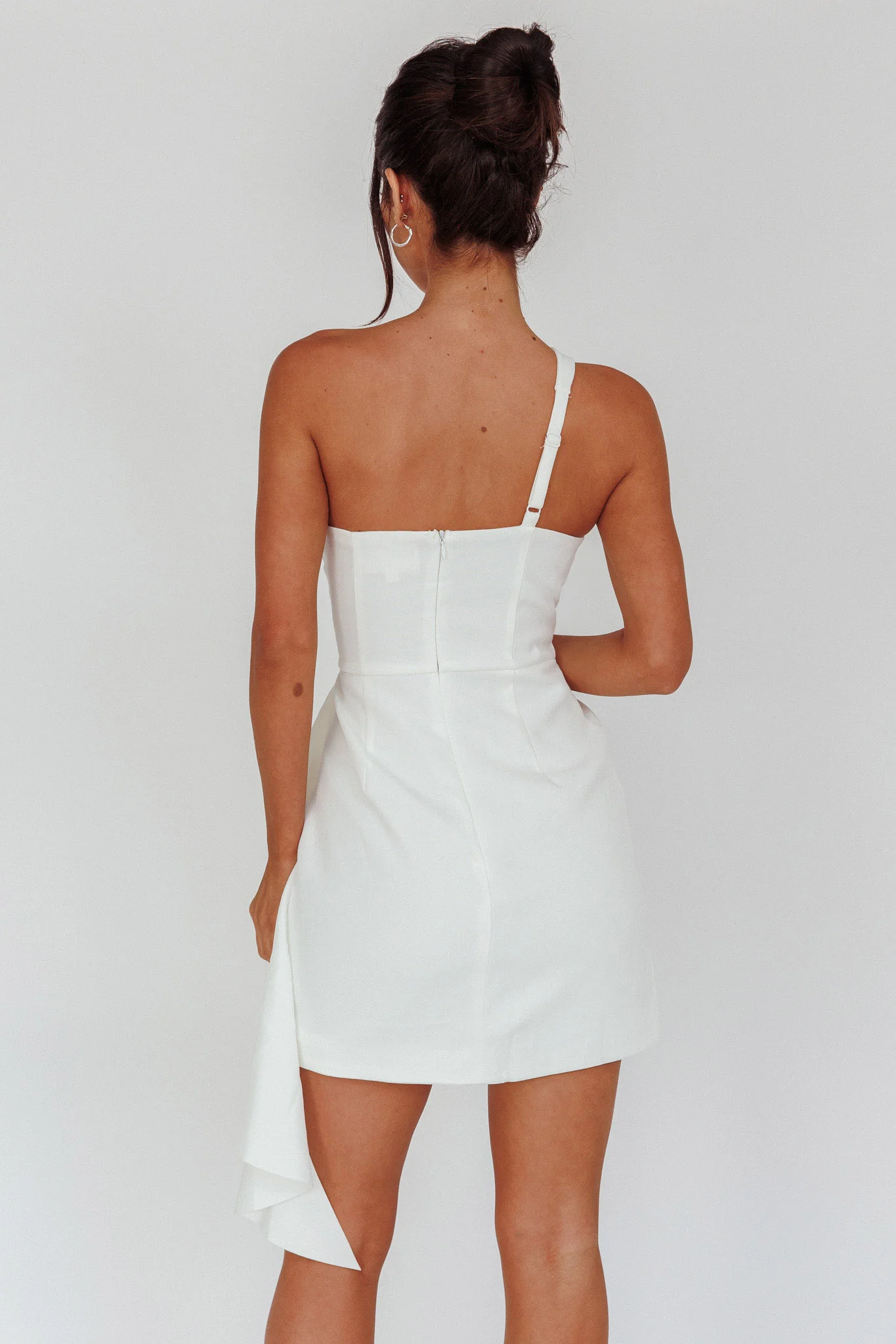 Lilleth One Shoulder Frill Feature Mini Dress White - Image 2