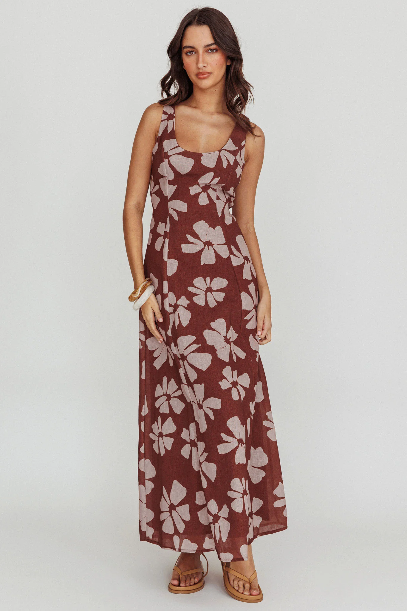 Lillia Floral A-Line Maxi Dress Brown - Image 5