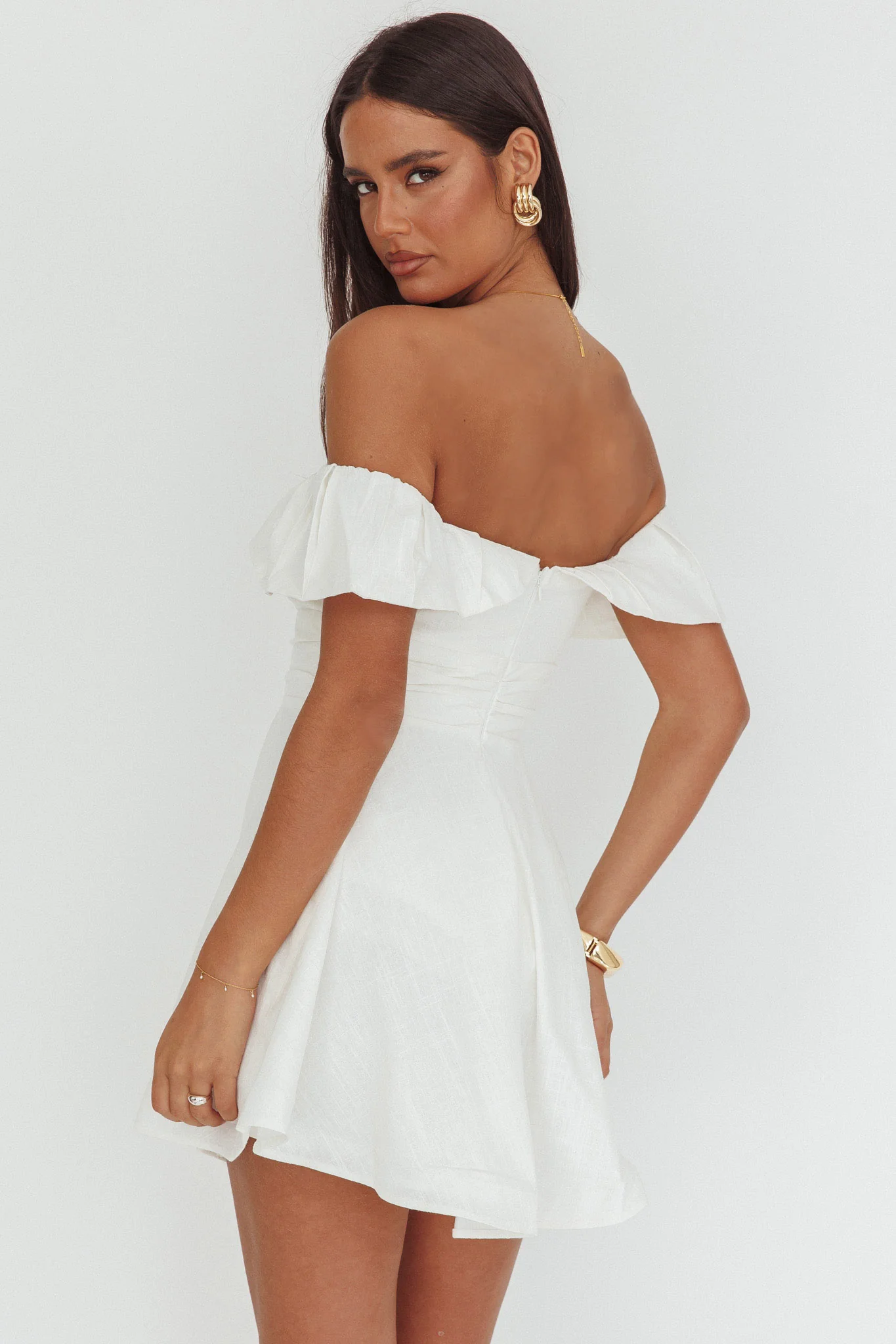 Lillianne Off-Shoulder A-line Mini Dress White - Image 9