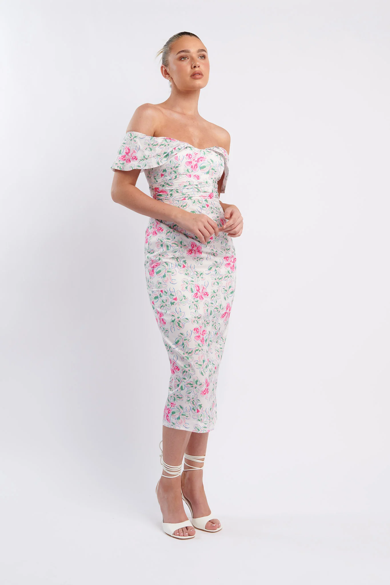 Lillianne Off-Shoulder Midi Dress Floral Pink - Image 5