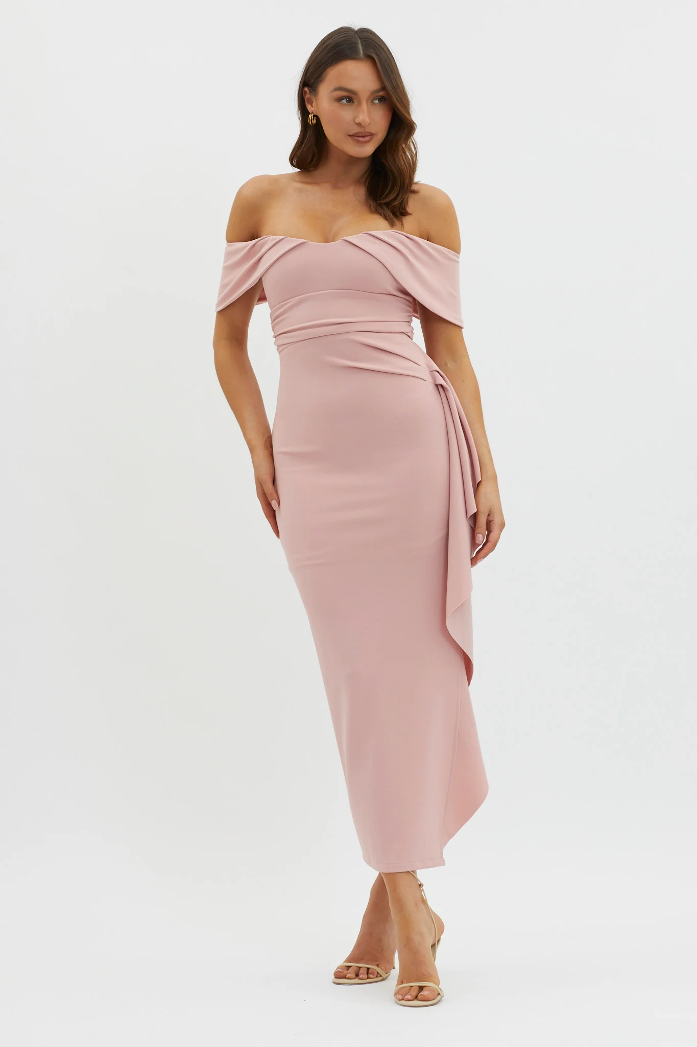 Lillianne Off-Shoulder Side Ruffle Maxi Dress Blush - Image 5