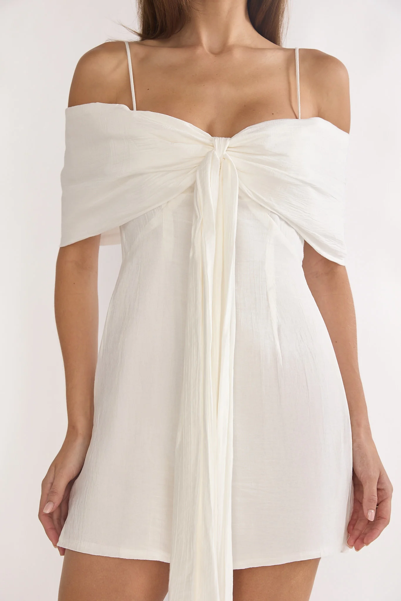 Lillibet Bow Tied Bust Mini Dress White - Image 3