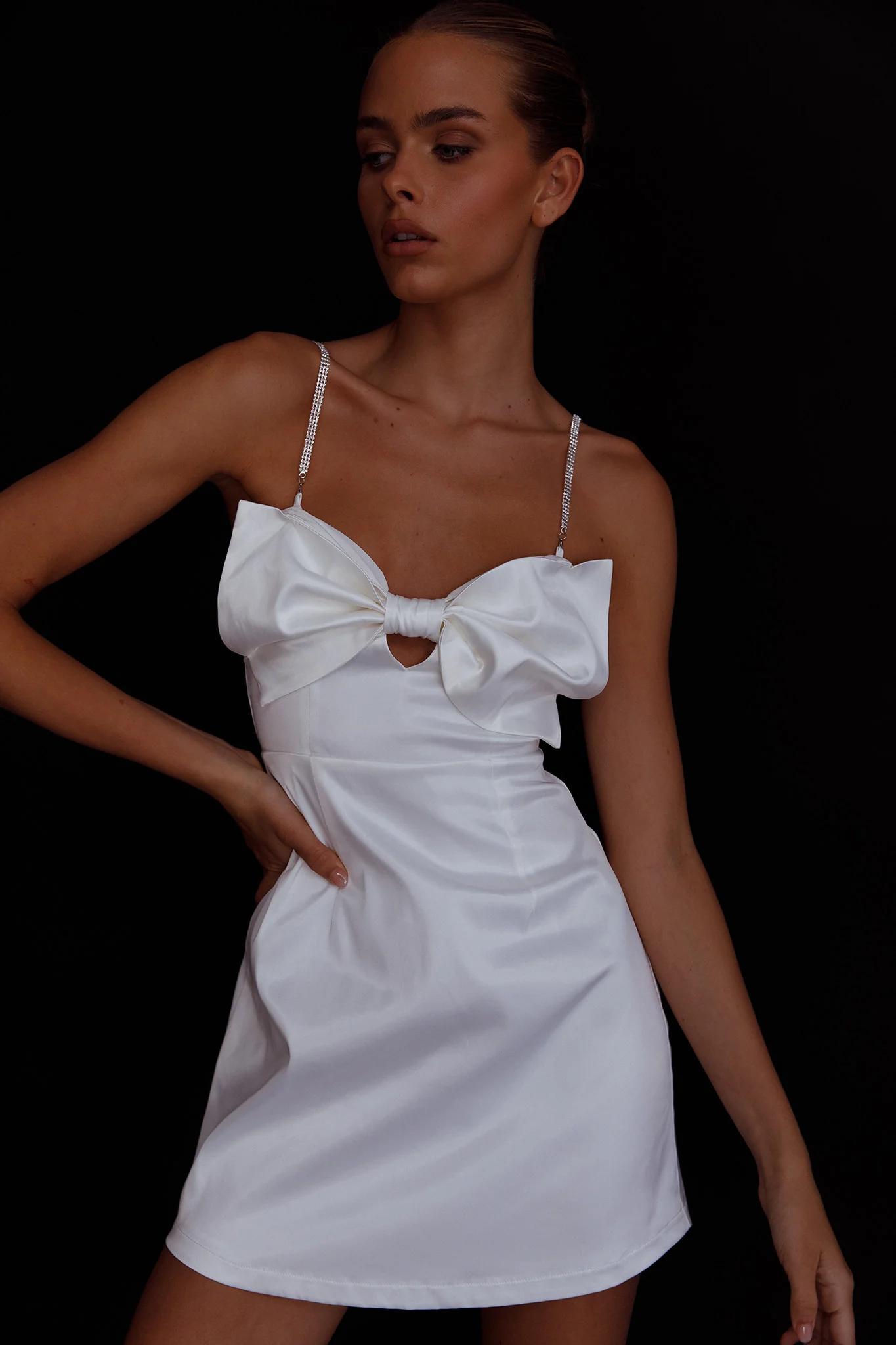 Lilly Bow Diamante Mini Dress White - Image 7