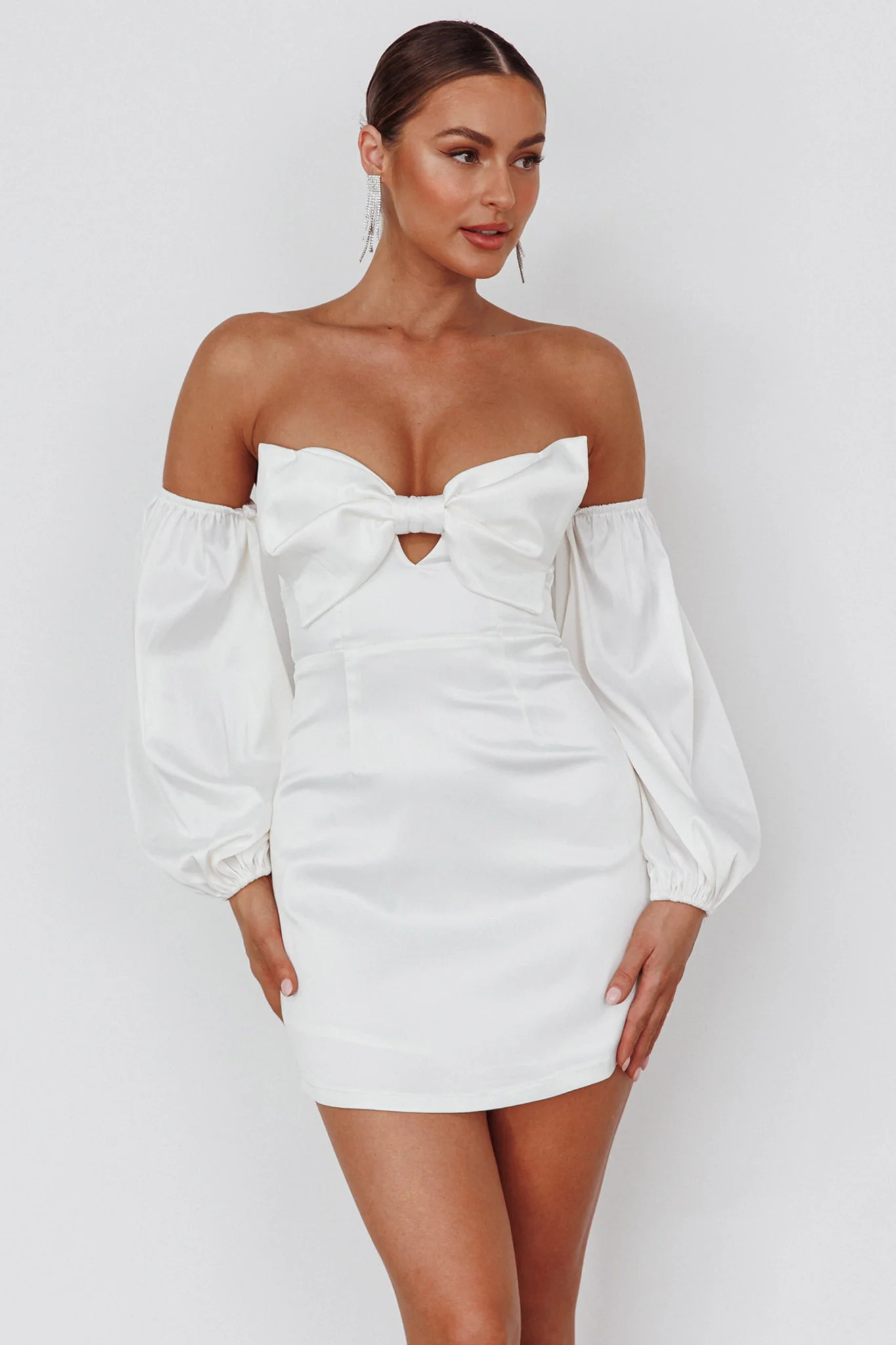 Lilly Off-Shoulder Bow Mini Dress White - Image 6