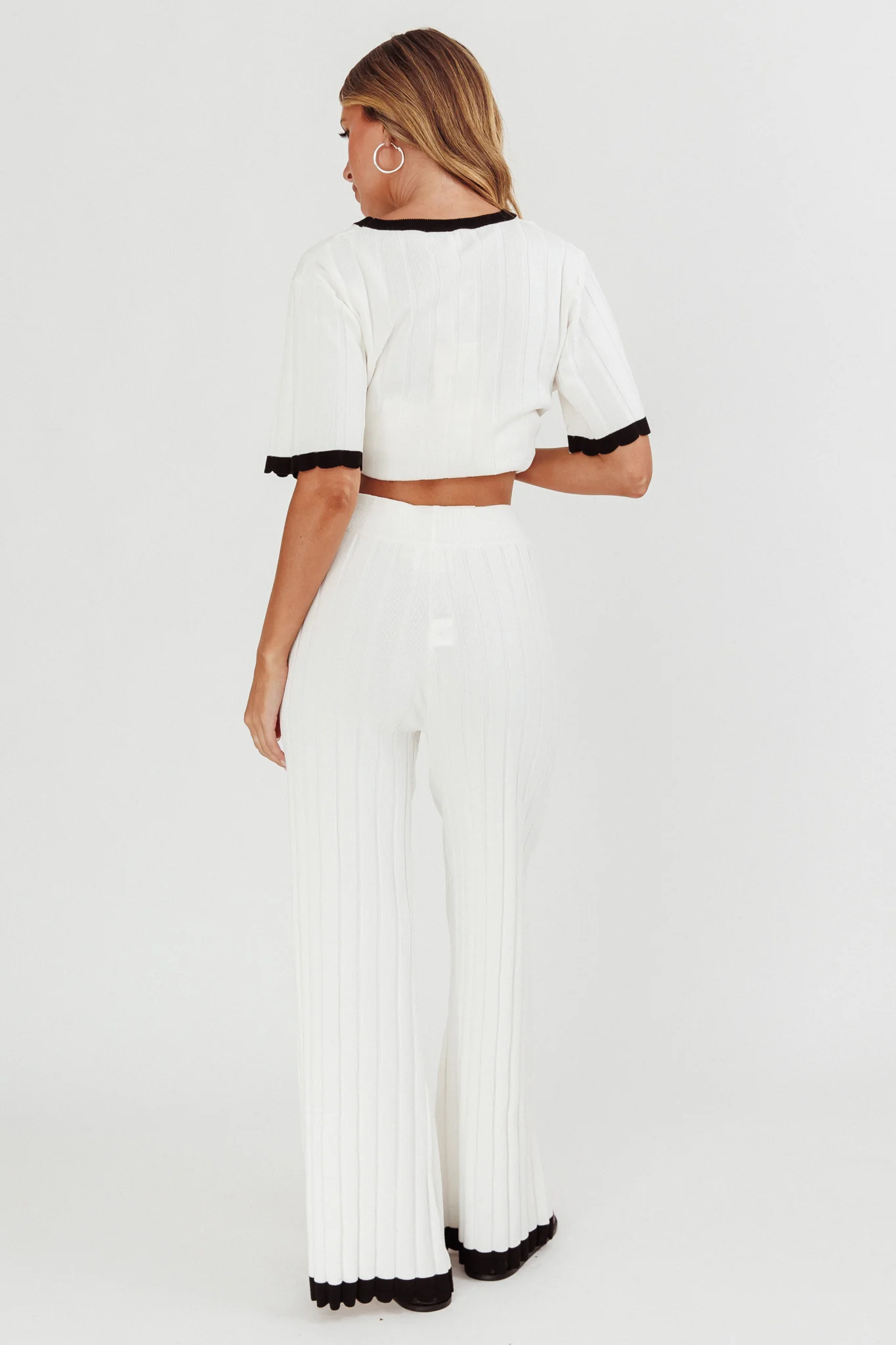 Liloh Contrast Trim Ribbed Knit Pants White - Image 3