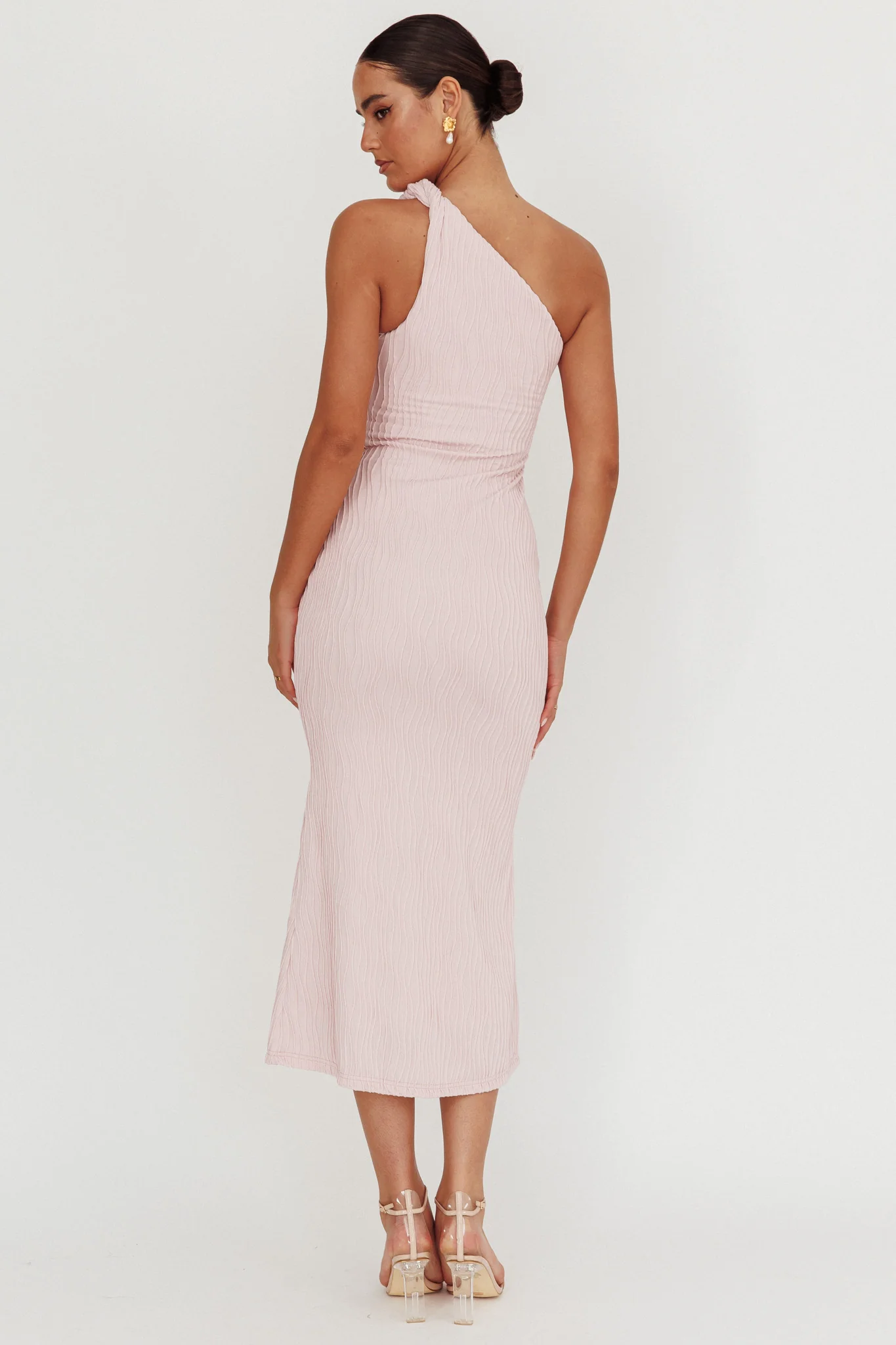 Lingering Love One-Shoulder Twist Midi Dress Blush - Image 2