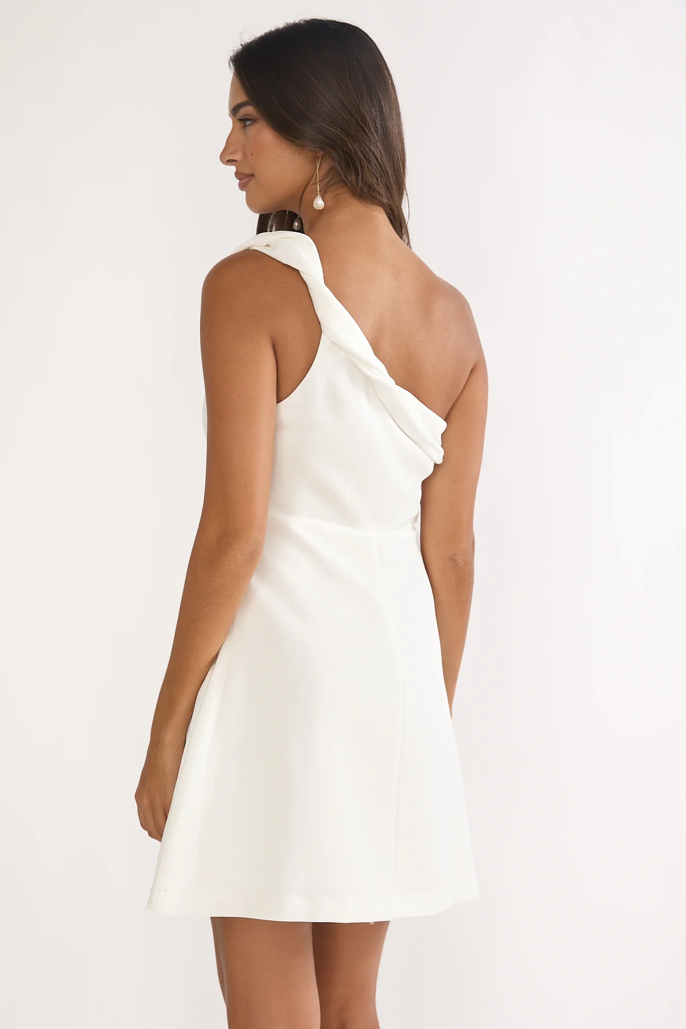 Lingering Love One-Shoulder Twist Mini Dress White - Image 2