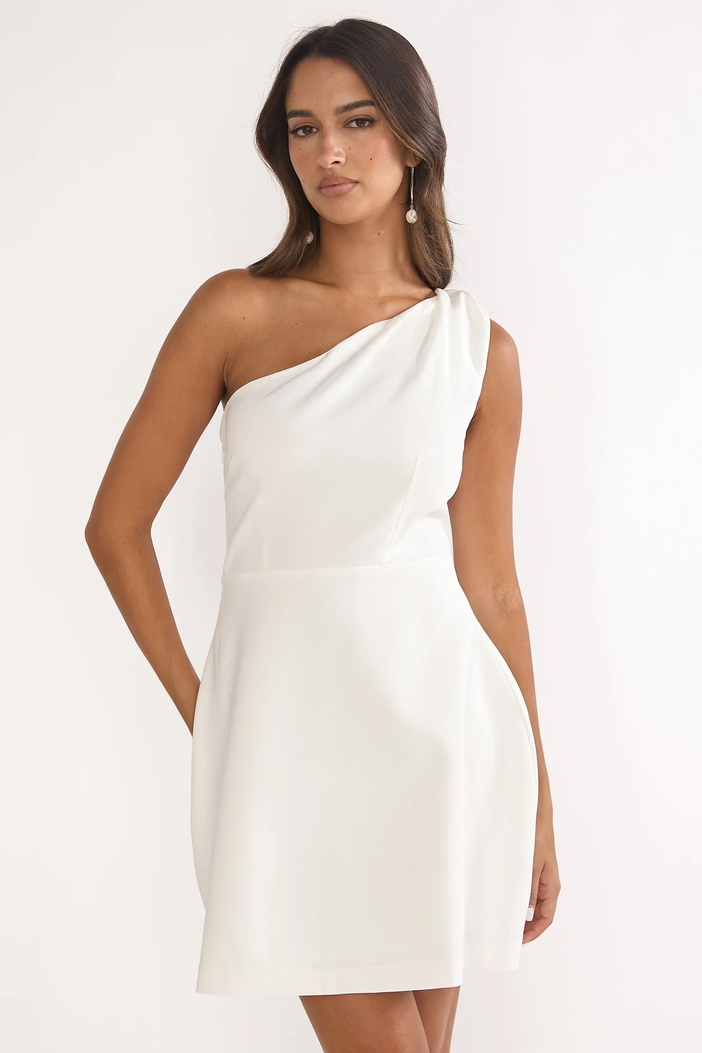 Lingering Love One-Shoulder Twist Mini Dress White - Image 5