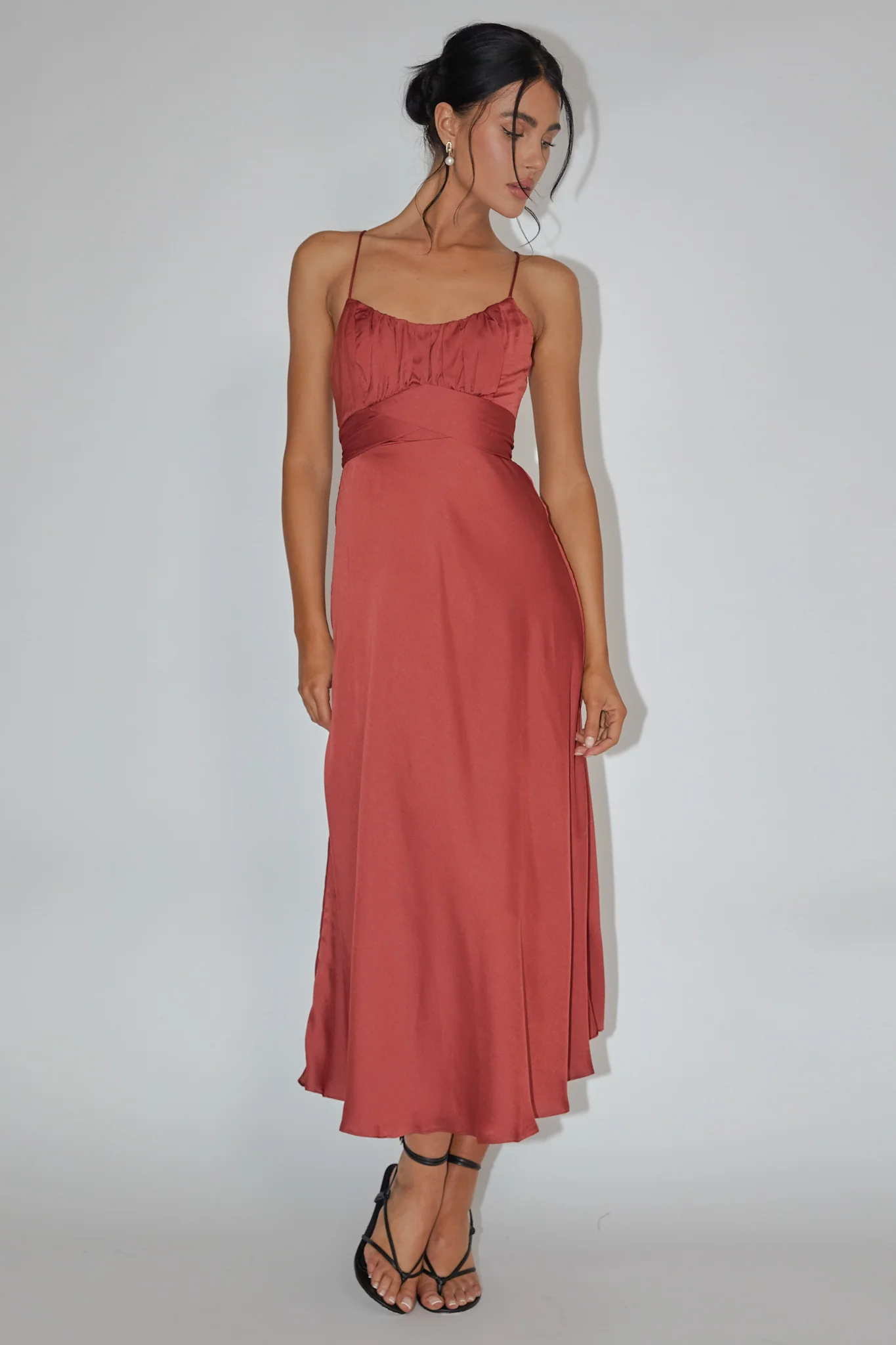 Linka Cami Strap Midi Dress Chocolate - Image 5