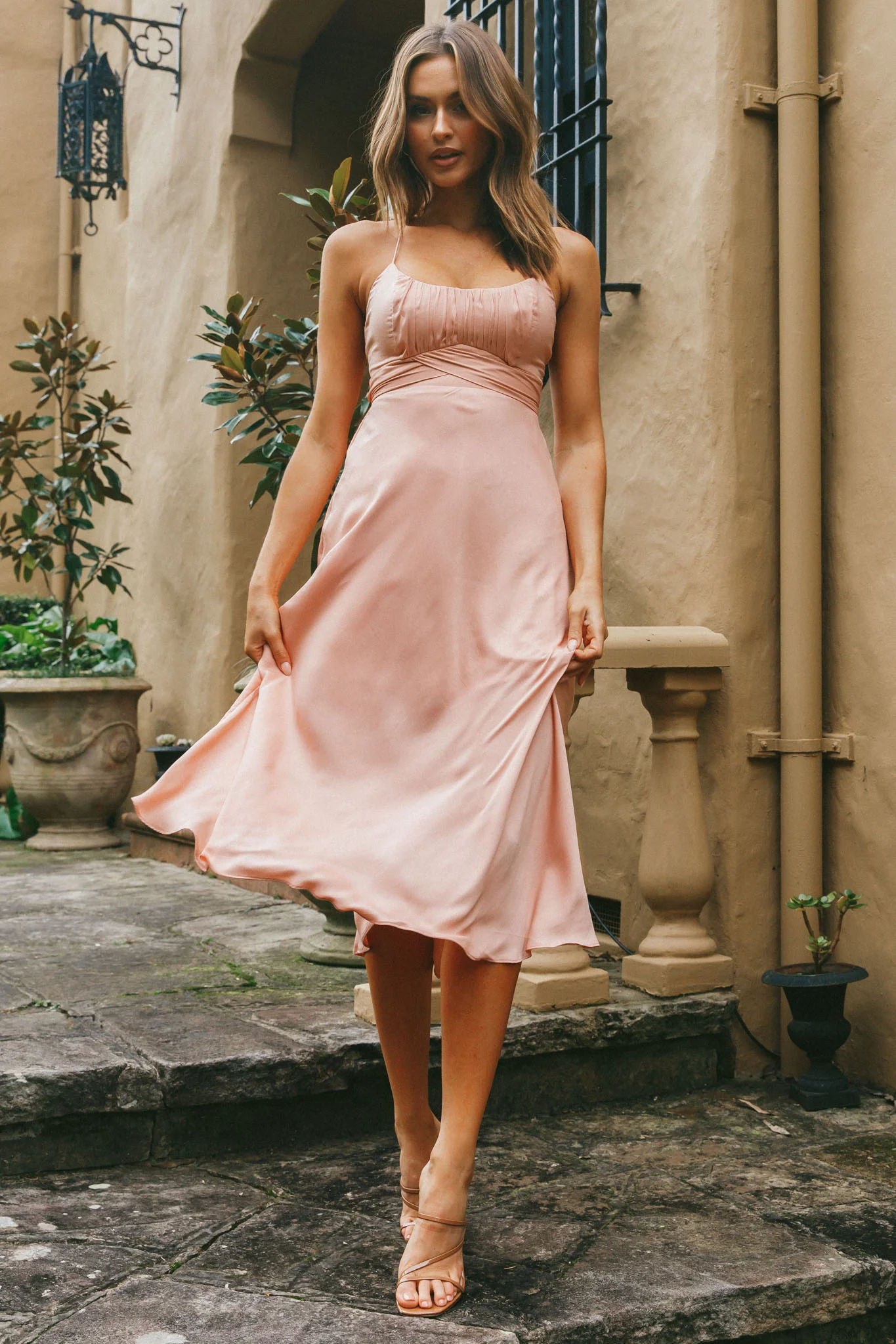 Linka Cami Strap Midi Dress Peach - Image 3