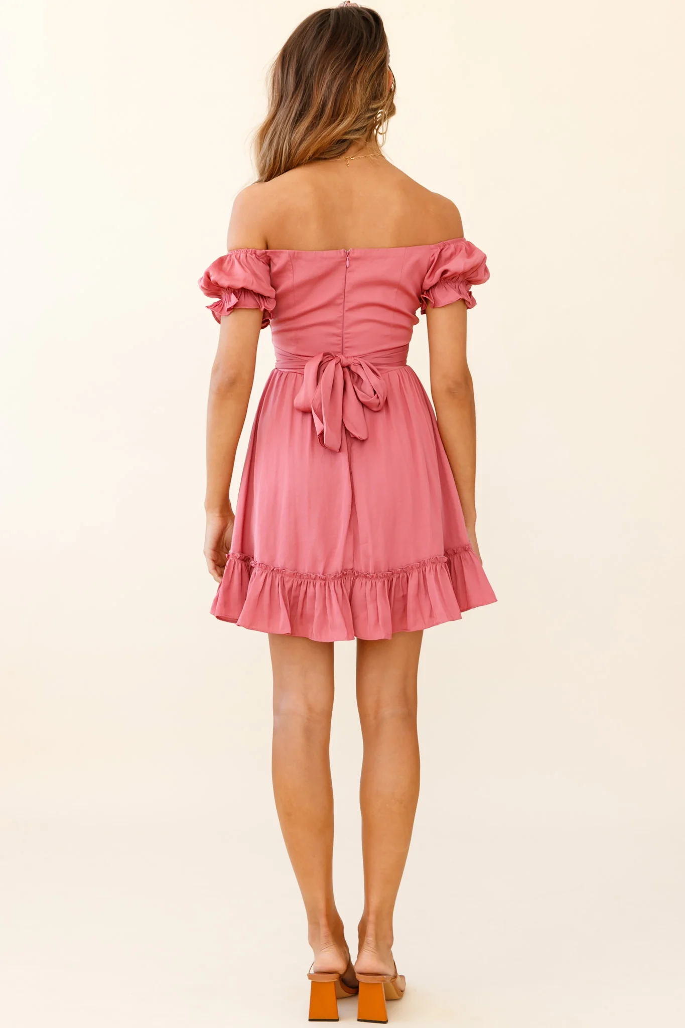 Linka Off-Shoulder Tie Back Dress Rose - Image 2
