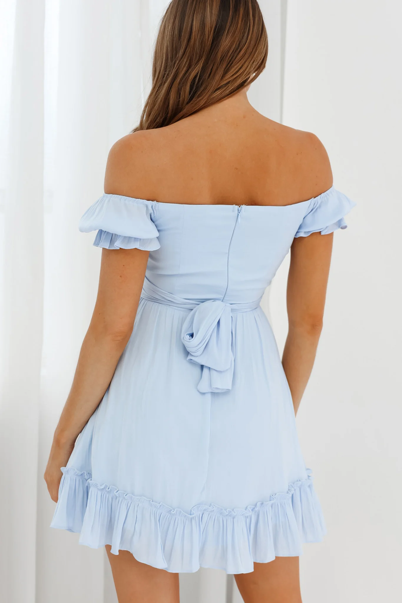 Linka Off-Shoulder Tie Back Dress Steel Blue - Image 2