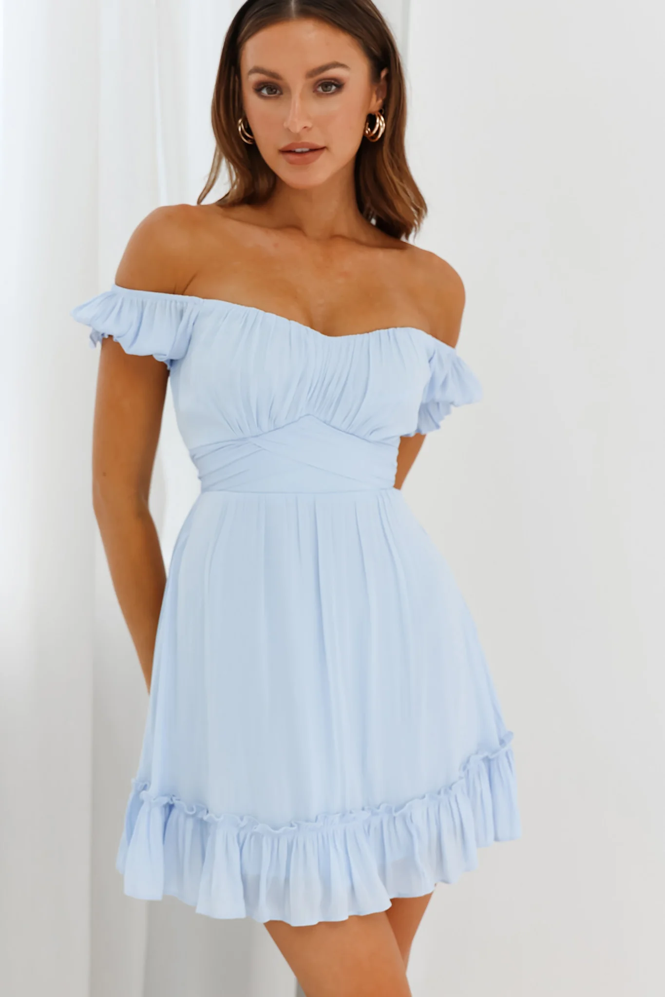 Linka Off-Shoulder Tie Back Dress Steel Blue - Image 6