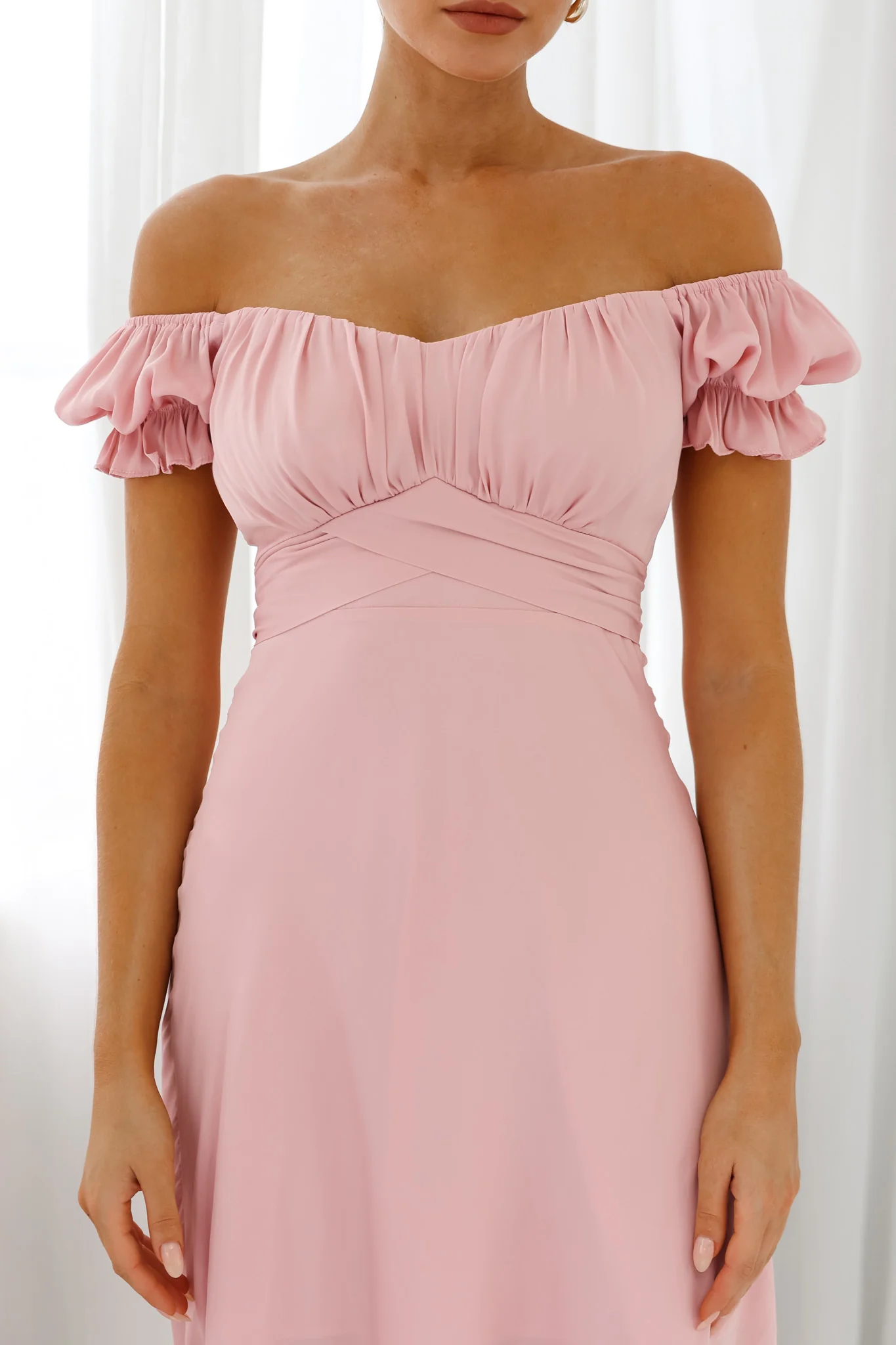 Linka Off-Shoulder Tie Back Midi Dress Blush - Image 4