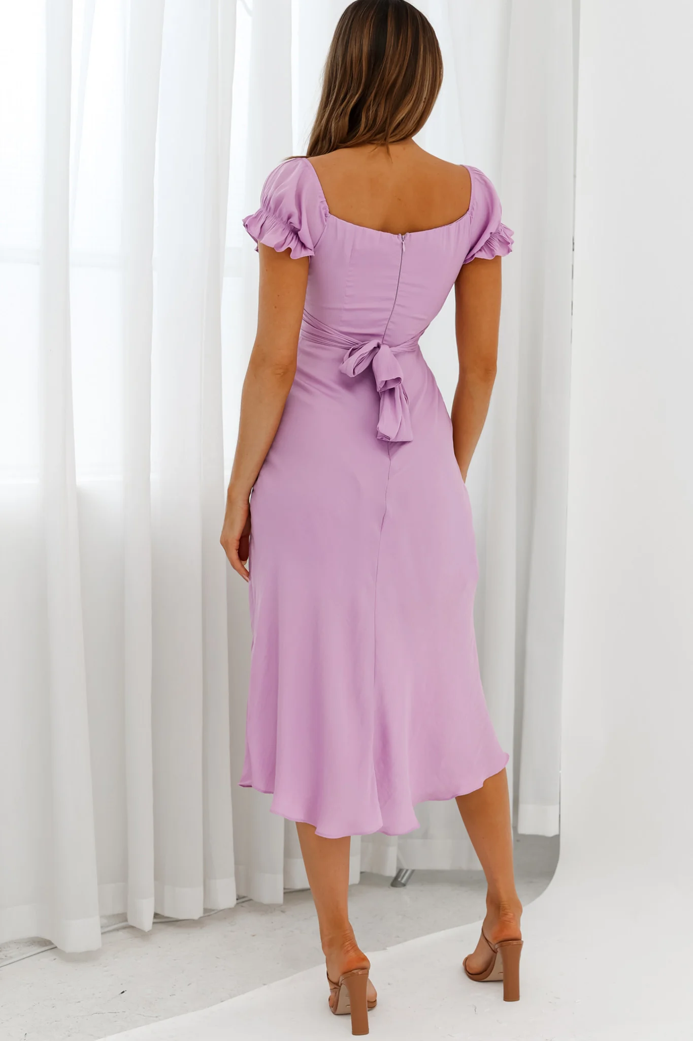 Linka Off-Shoulder Tie Back Midi Dress Lilac - Image 2