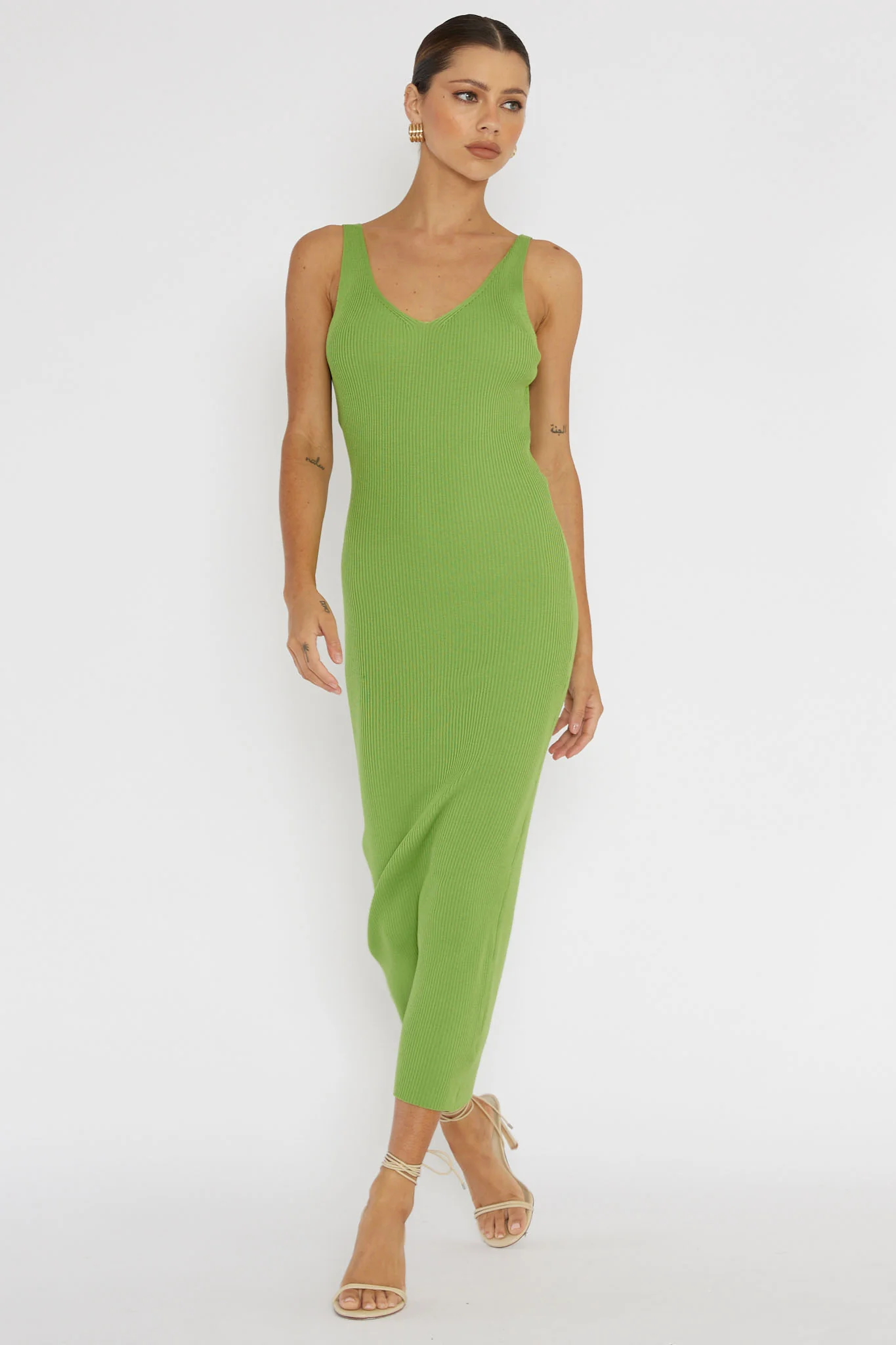 Linzi Lace-Up Back Knit Midi Dress Green - Image 5