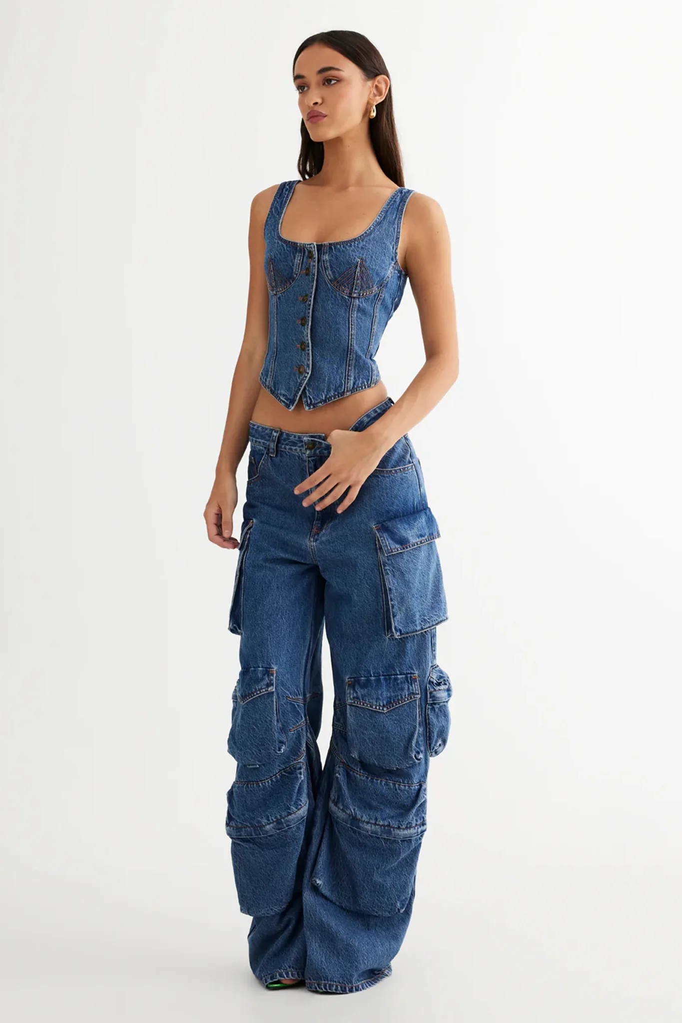 LIONESS After Hours Corset Top Blue Denim - Image 4