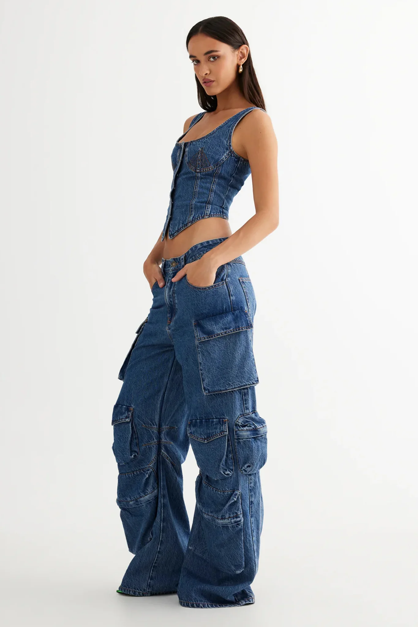 LIONESS After Hours Corset Top Blue Denim - Image 6