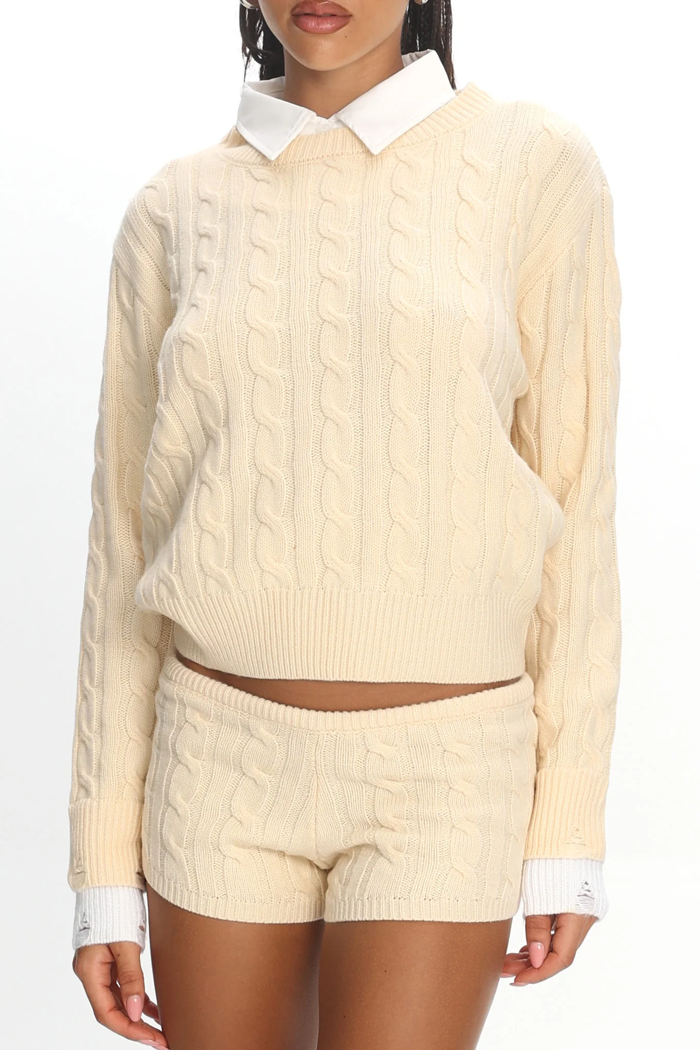 LIONESS Costal Cable Knit Sweater Cream - Image 4