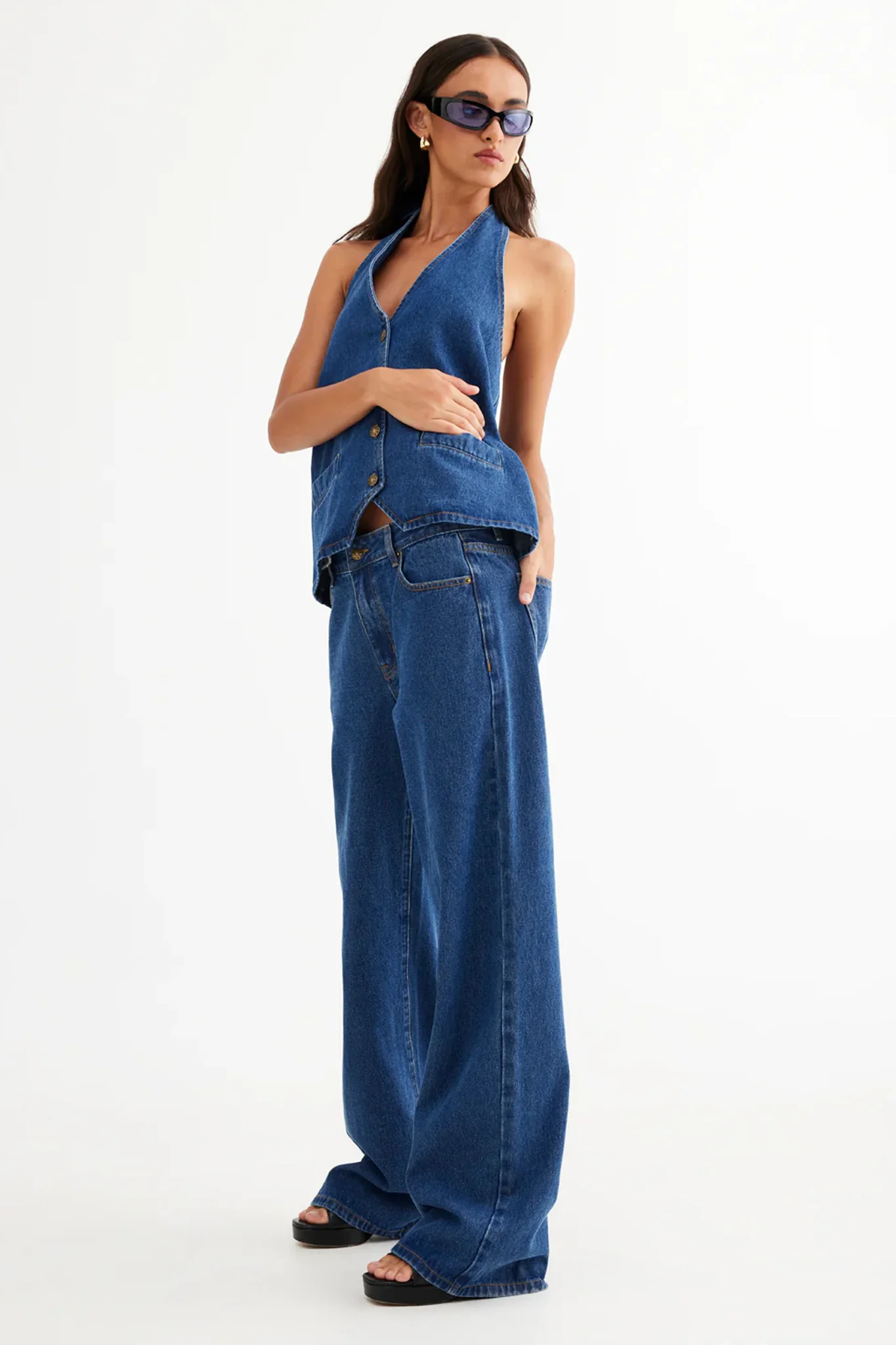 LIONESS Hills Halter Top Dark Denim - Image 3