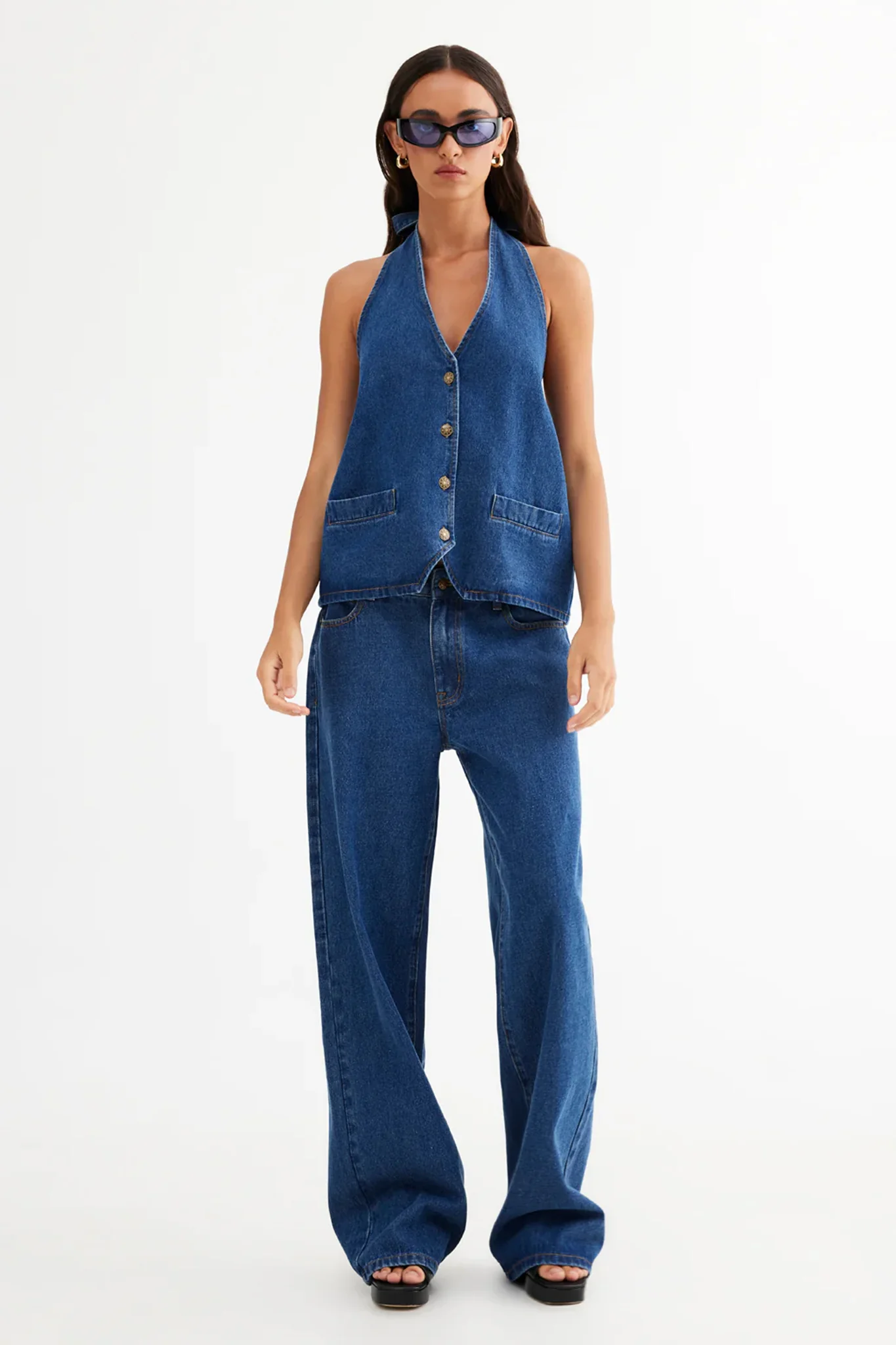 LIONESS Hills Halter Top Dark Denim - Image 4