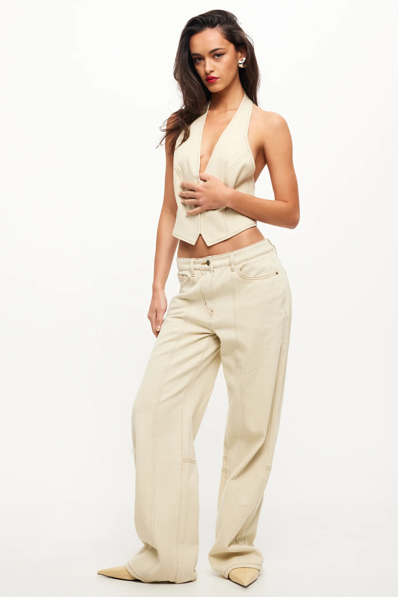 LIONESS Je Suis Halter Top Ecru - Image 2