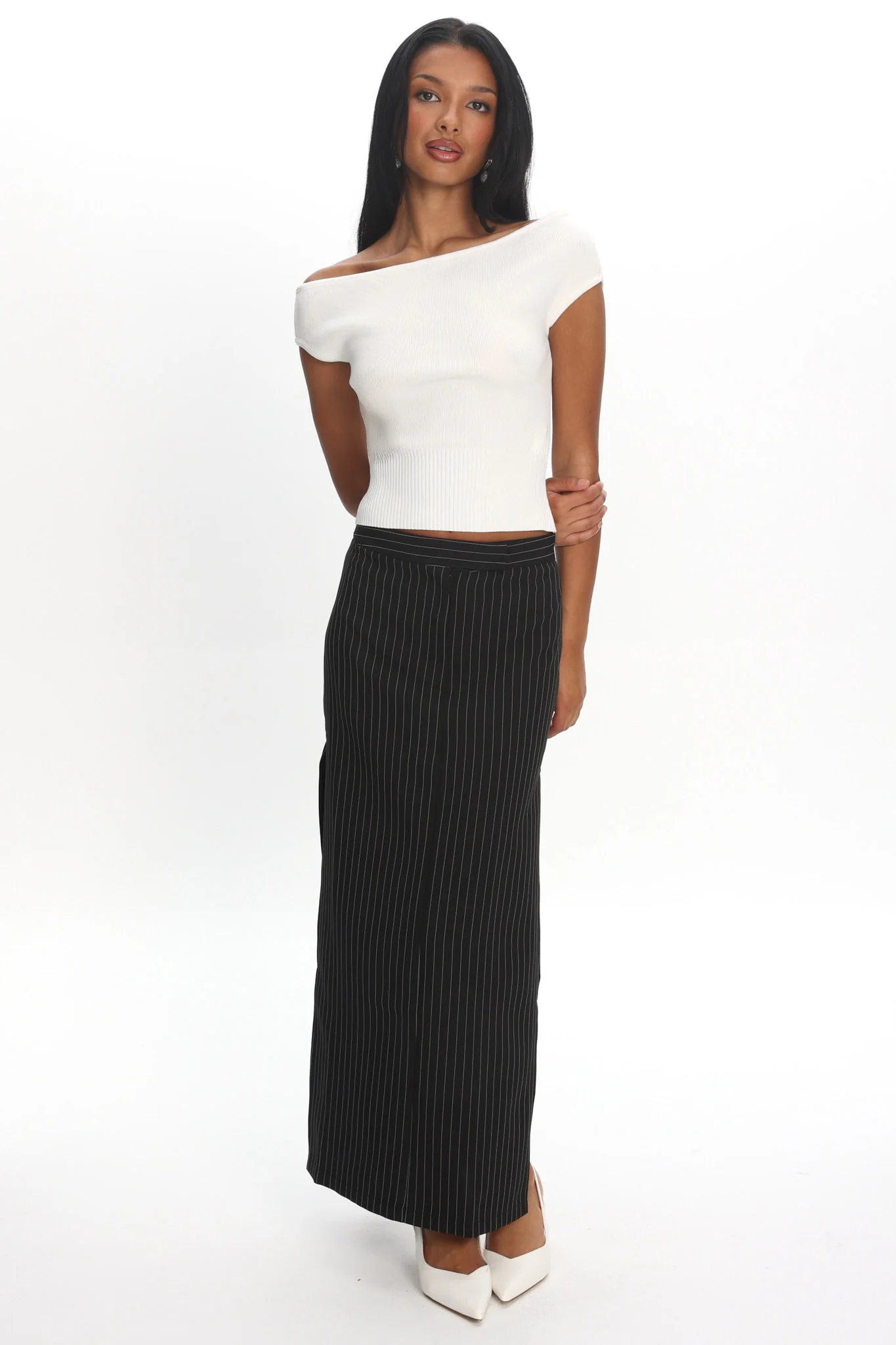 LIONESS Lune Maxi Skirt Onyx Pinstripe - Image 2