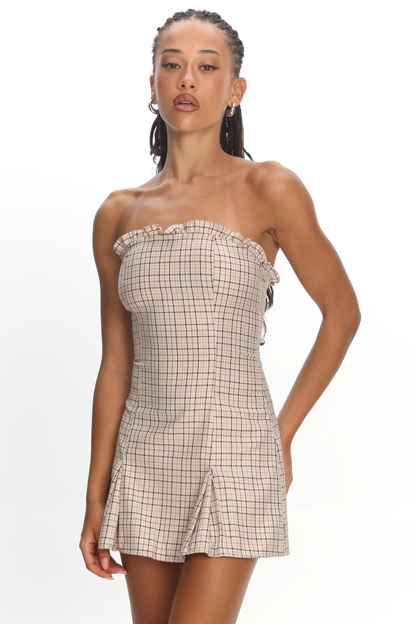 LIONESS Nautica Mini Dress Almond Plaid - Image 5