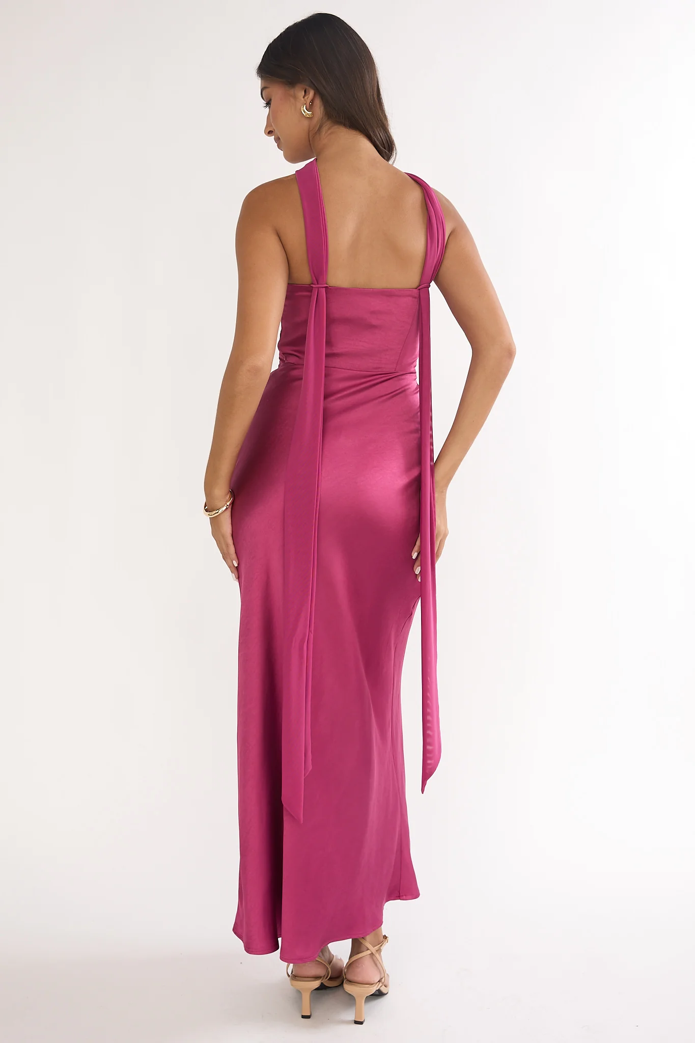 Lior Detachable Shoulder Maxi Dress Burgundy - Image 3