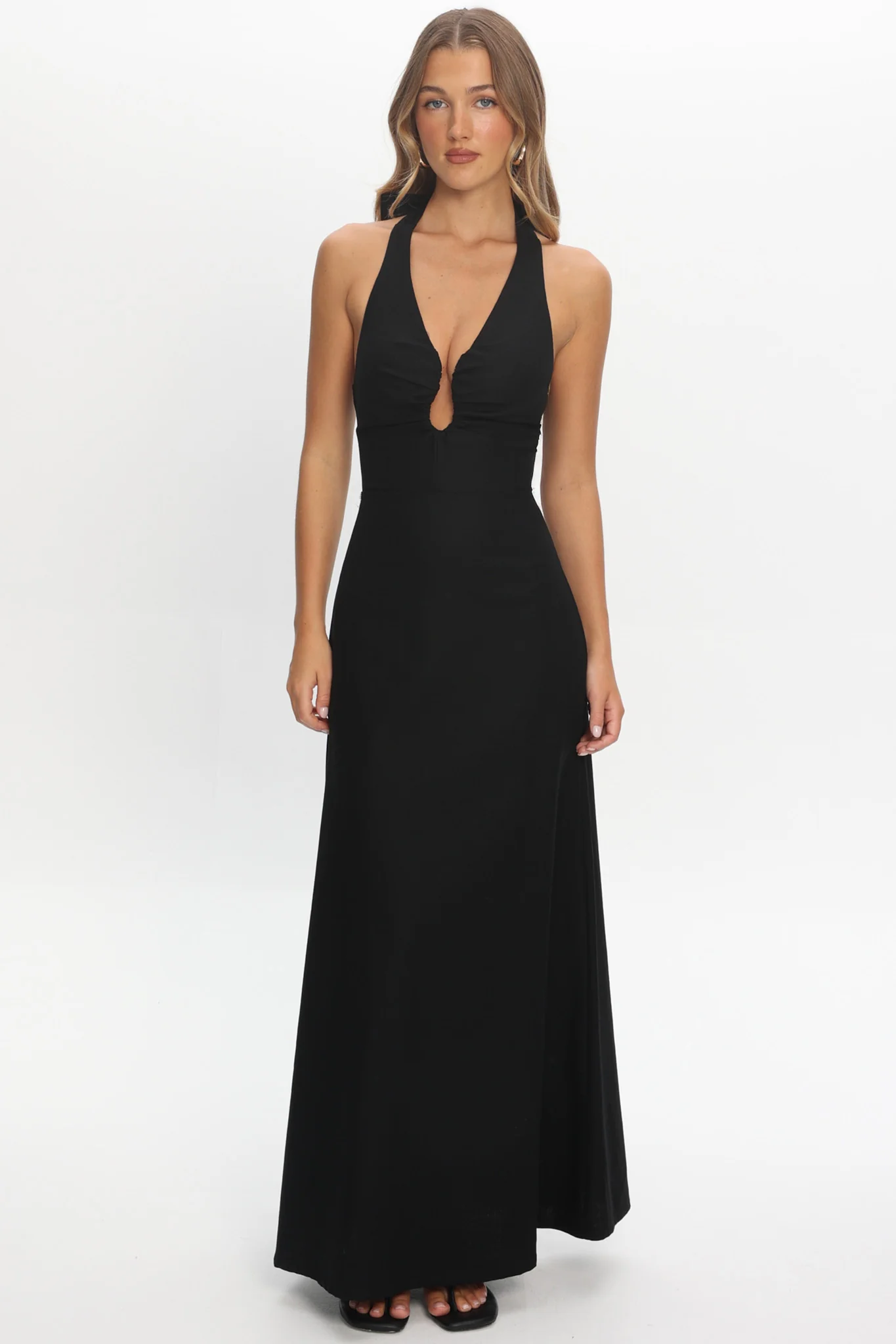 Lioren Plunging Halterneck Maxi Dress Black - Image 2