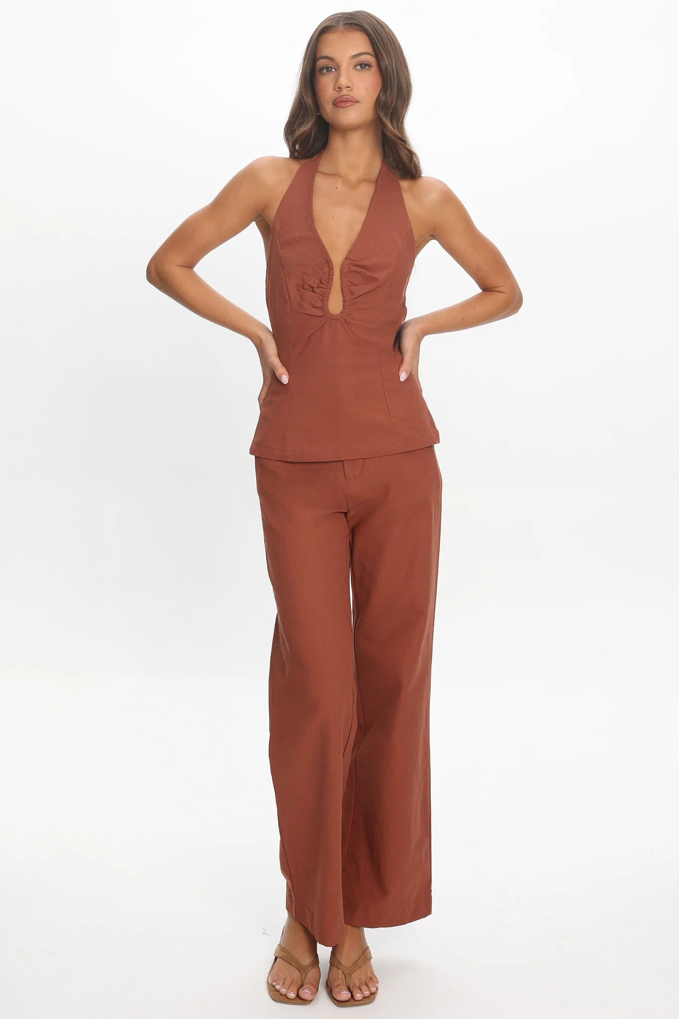 Lioren Unique Neckline Halter Top Chocolate - Image 2