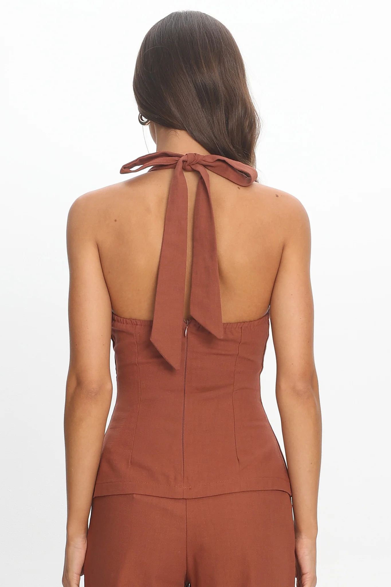 Lioren Unique Neckline Halter Top Chocolate - Image 3