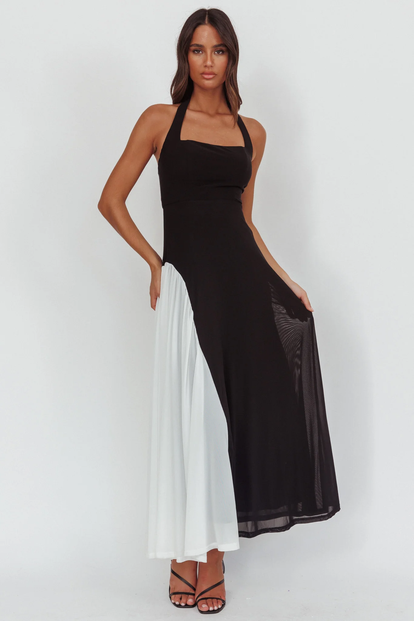 Lira Contrast Halter Maxi Dress Black/White - Image 5