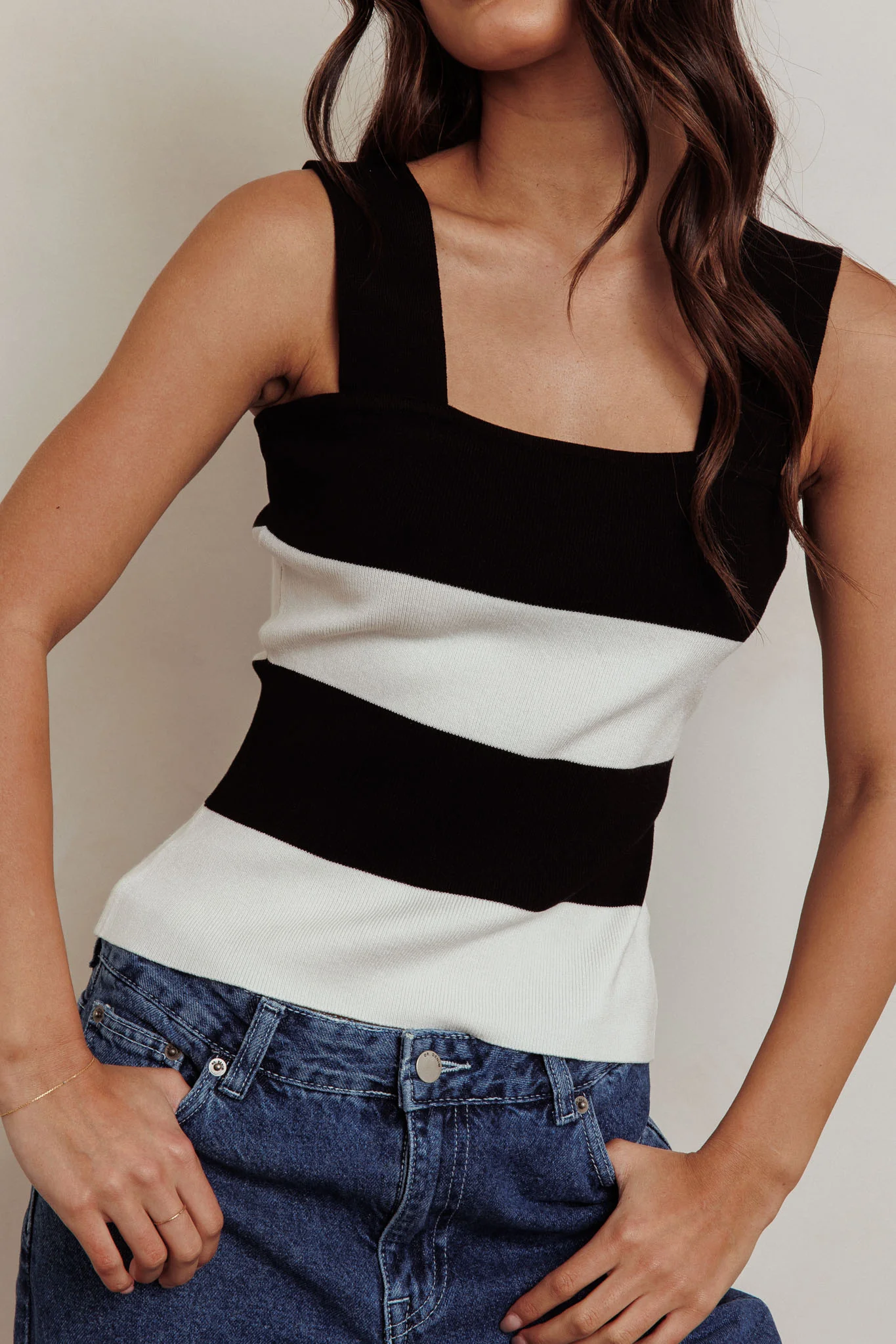 Lisa Striped Knit Tank Top Black White - Image 5