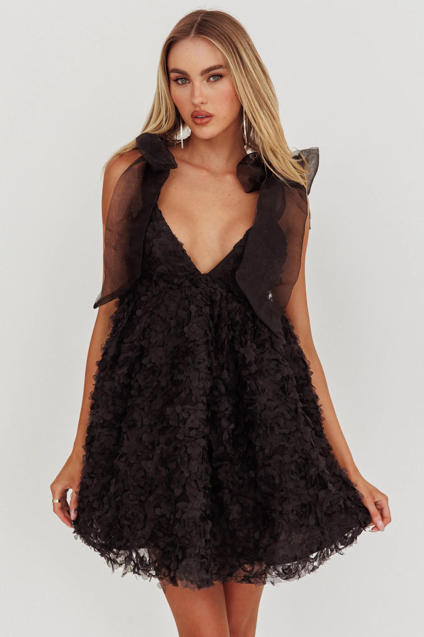 Lisette Tied Shoulder Embellished Mini Dress Black - Image 5