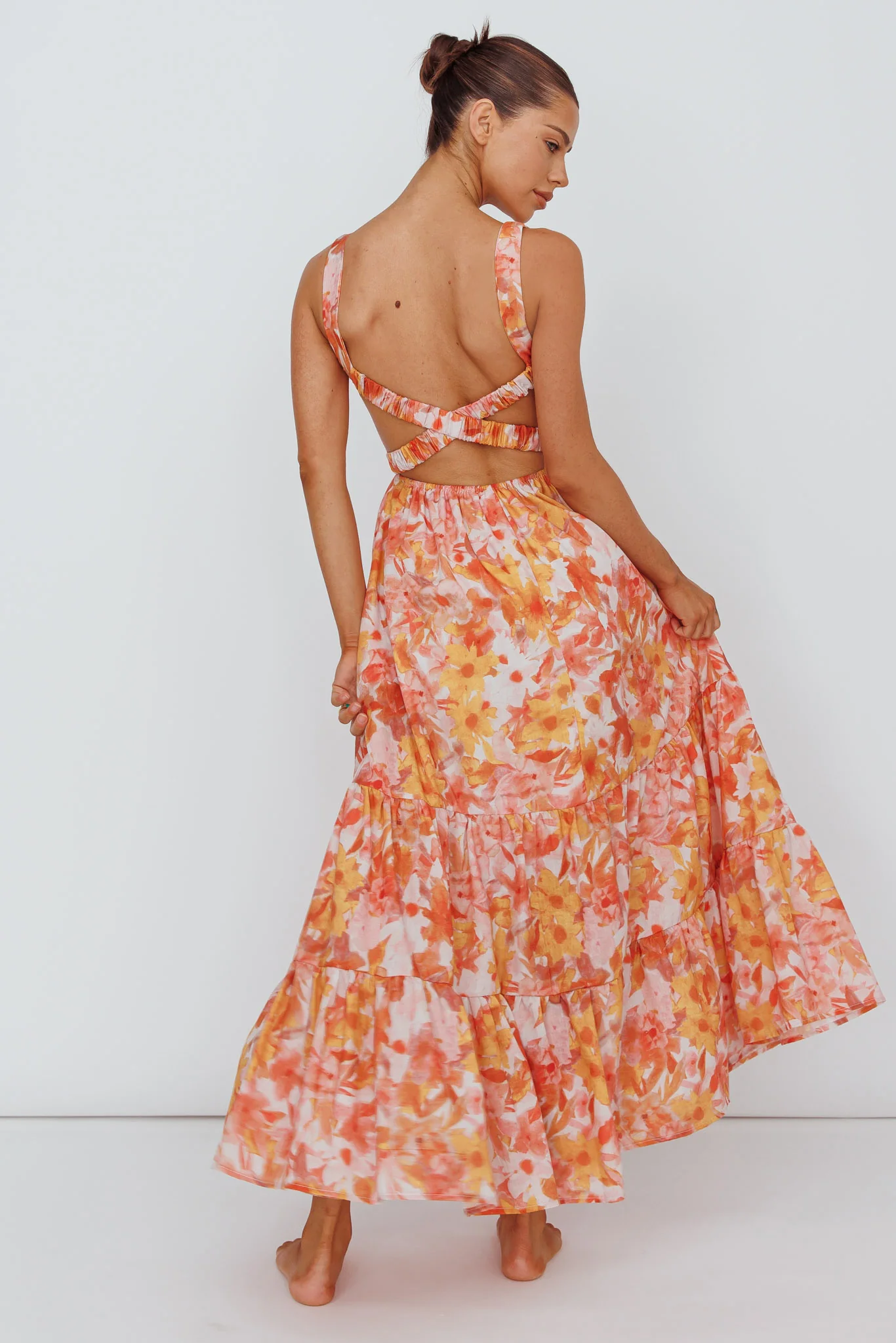 Lisseth Foldover Neckline Midi Dress Floral Red - Image 2