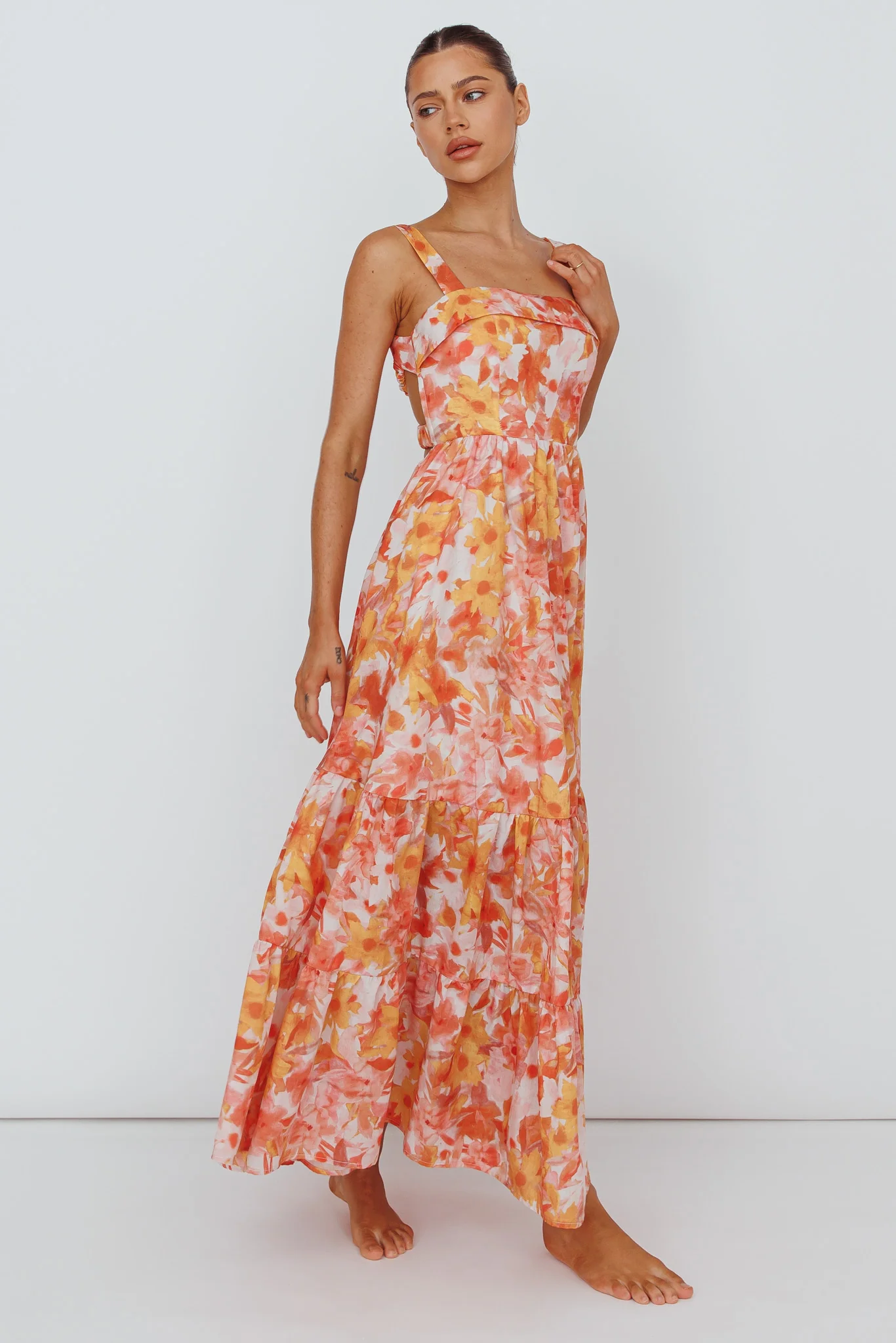 Lisseth Foldover Neckline Midi Dress Floral Red - Image 5