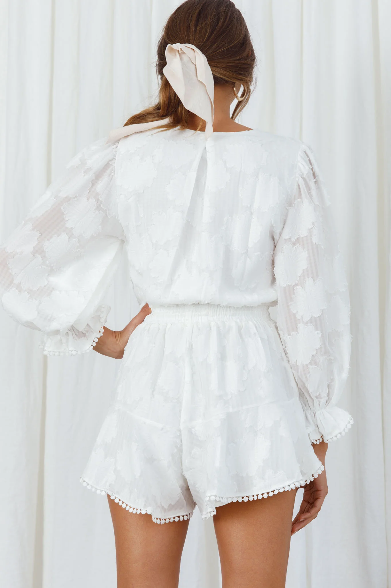 Live Free Button-Up Bodice Long Sleeve Romper White - Image 2
