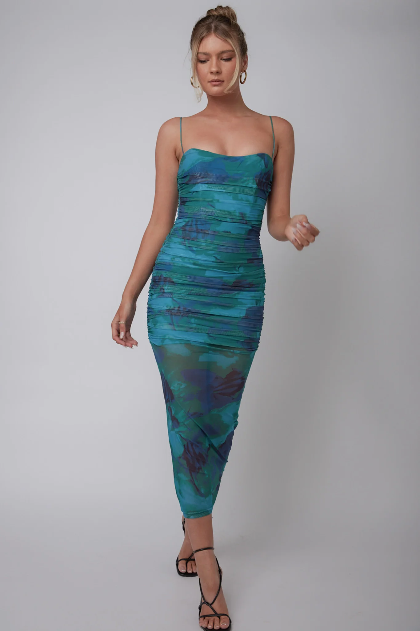 Logan Cami Strap Midi Dress Floral Green - Image 4