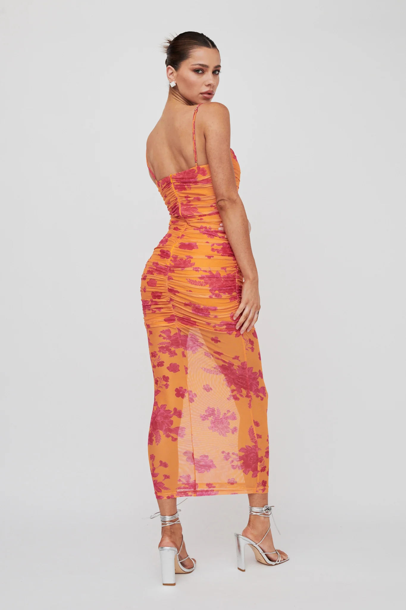 Logan Cami Strap Midi Dress Flower Orange - Image 2