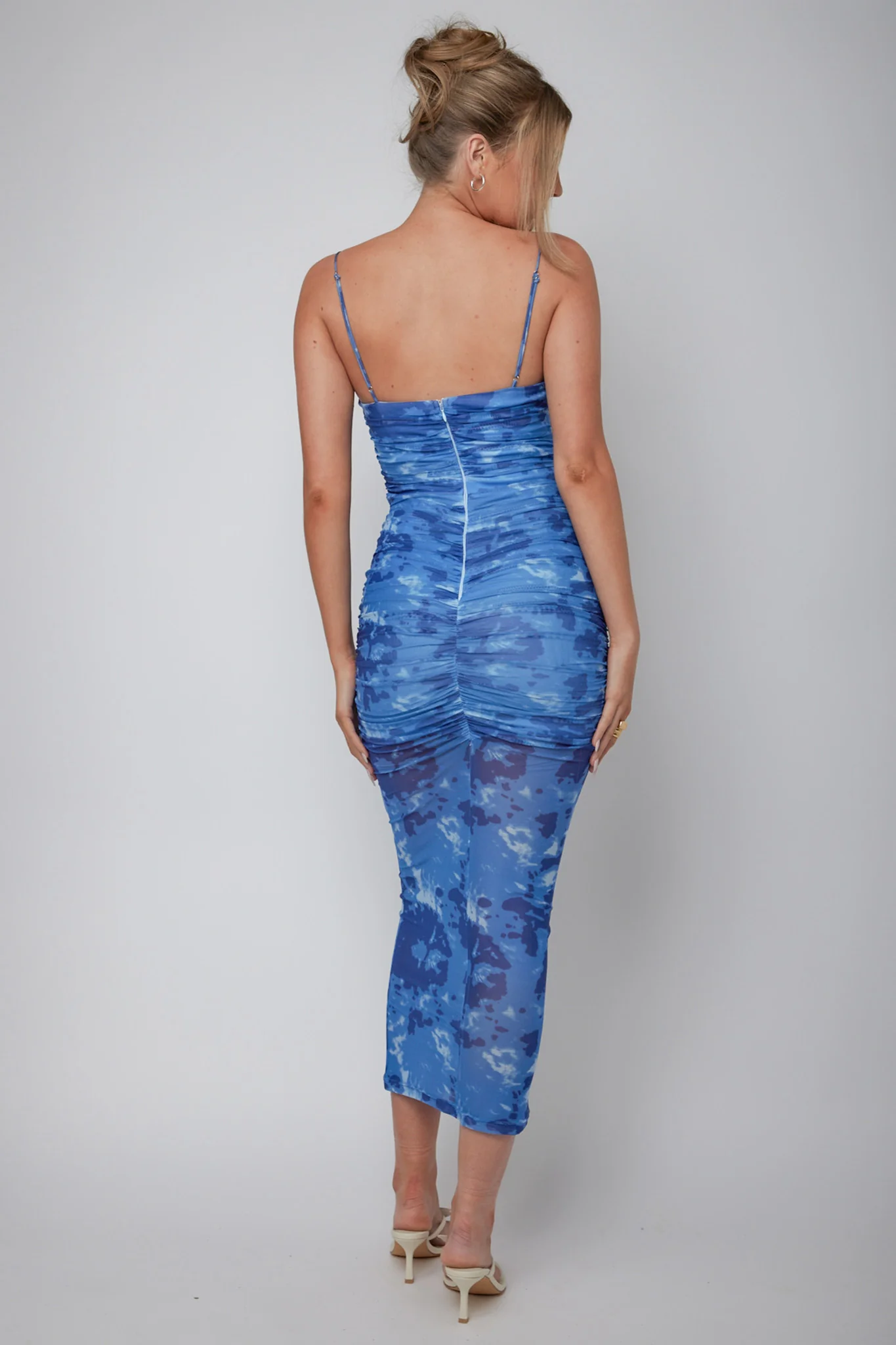 Logan Ruched Midi Dress Mottled Blue - Image 2