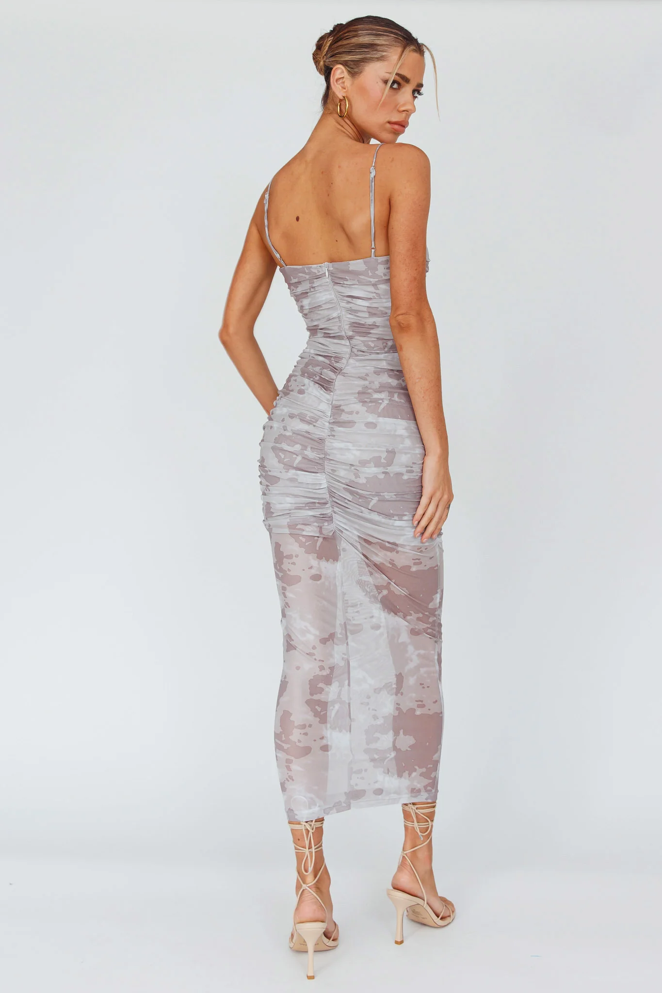 Logan Strapless Ruched Midi Dress Print Sand - Image 2