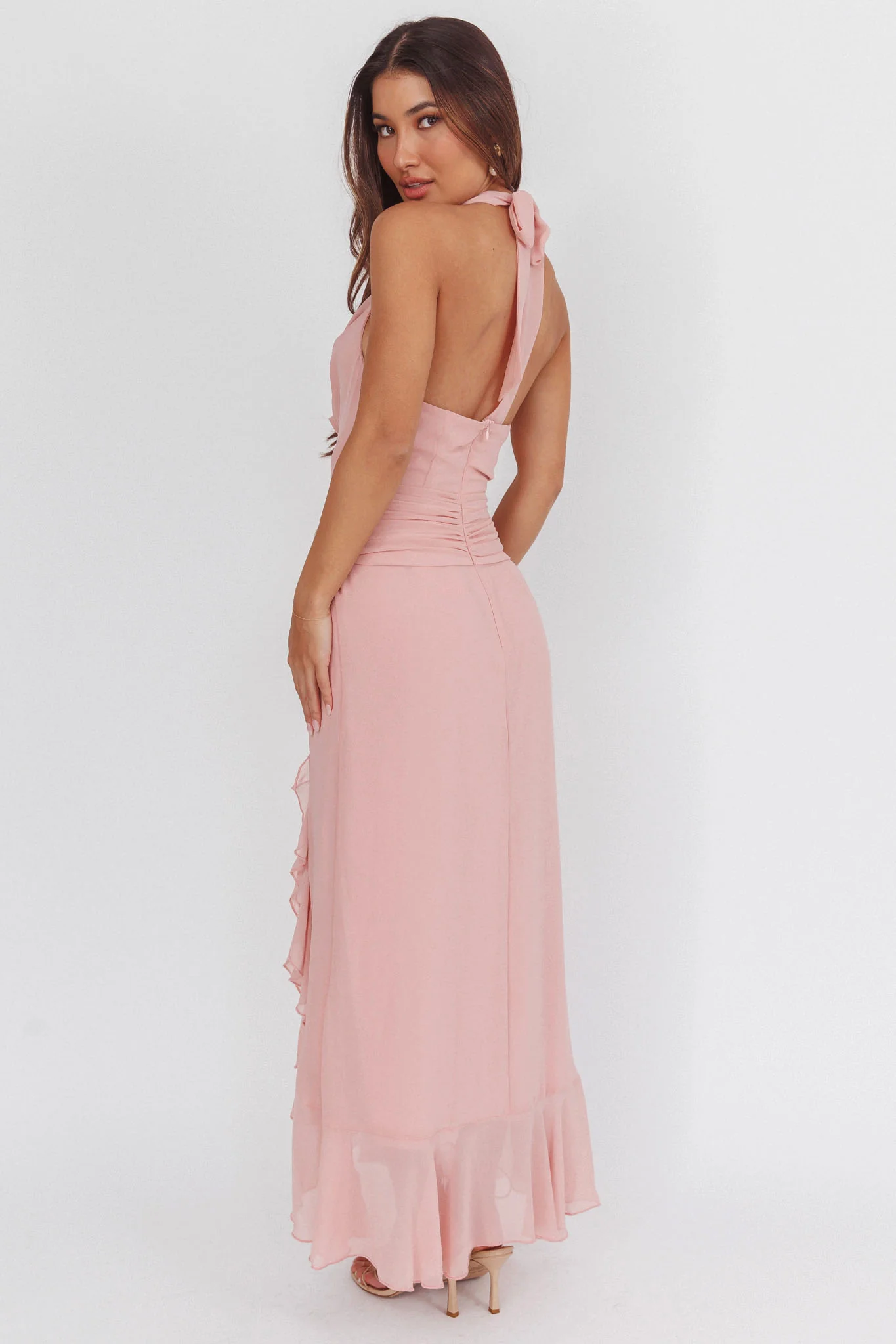 Logen Cowl Halterneck Maxi Dress Blush - Image 2