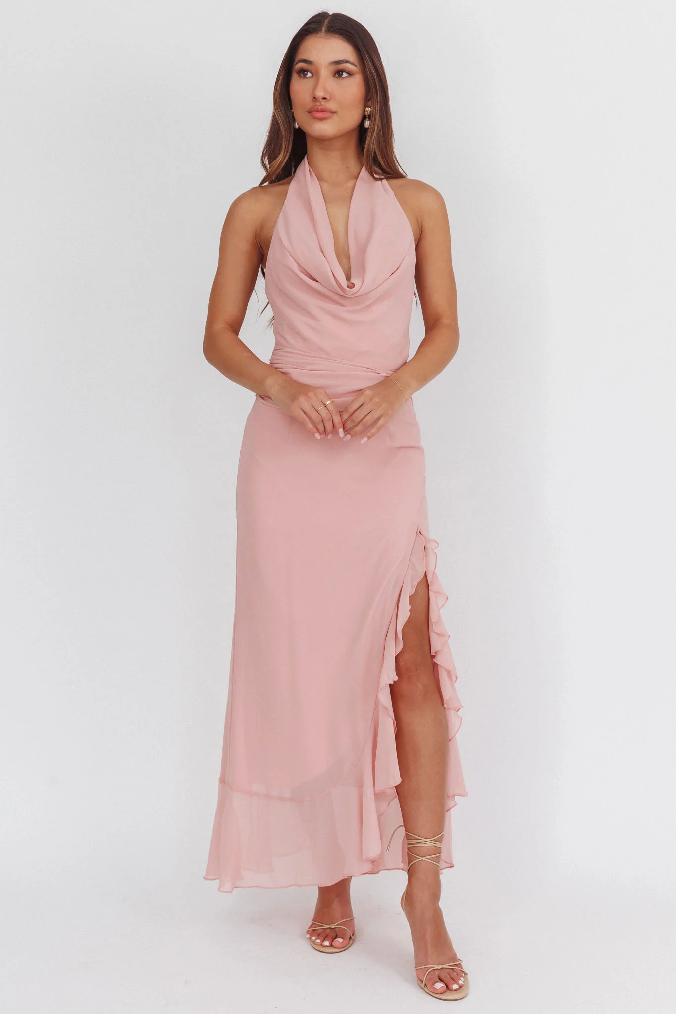 Logen Cowl Halterneck Maxi Dress Blush - Image 5